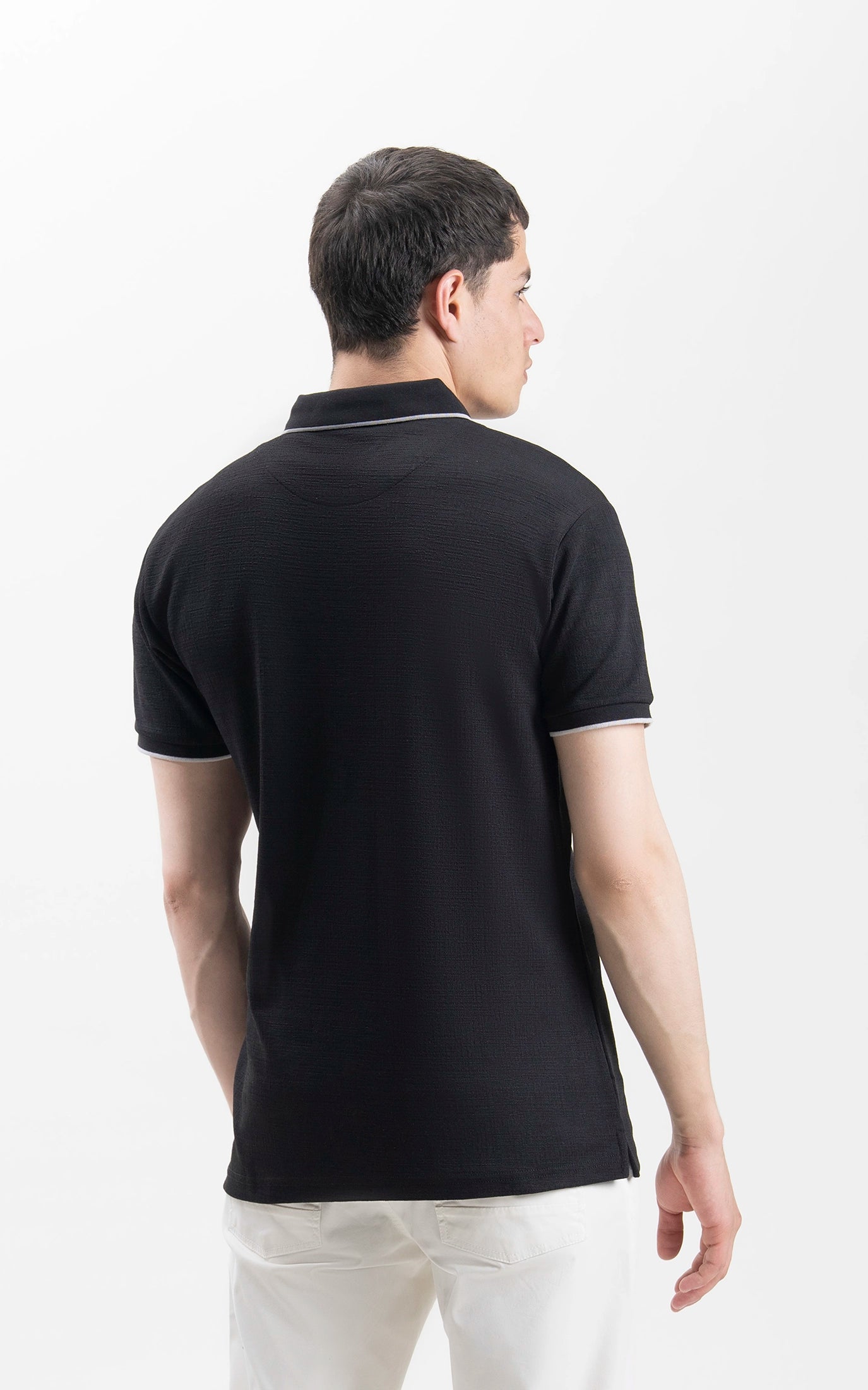 JACQUARD TEXTURED TIPPED POLO SHIRT BLACK