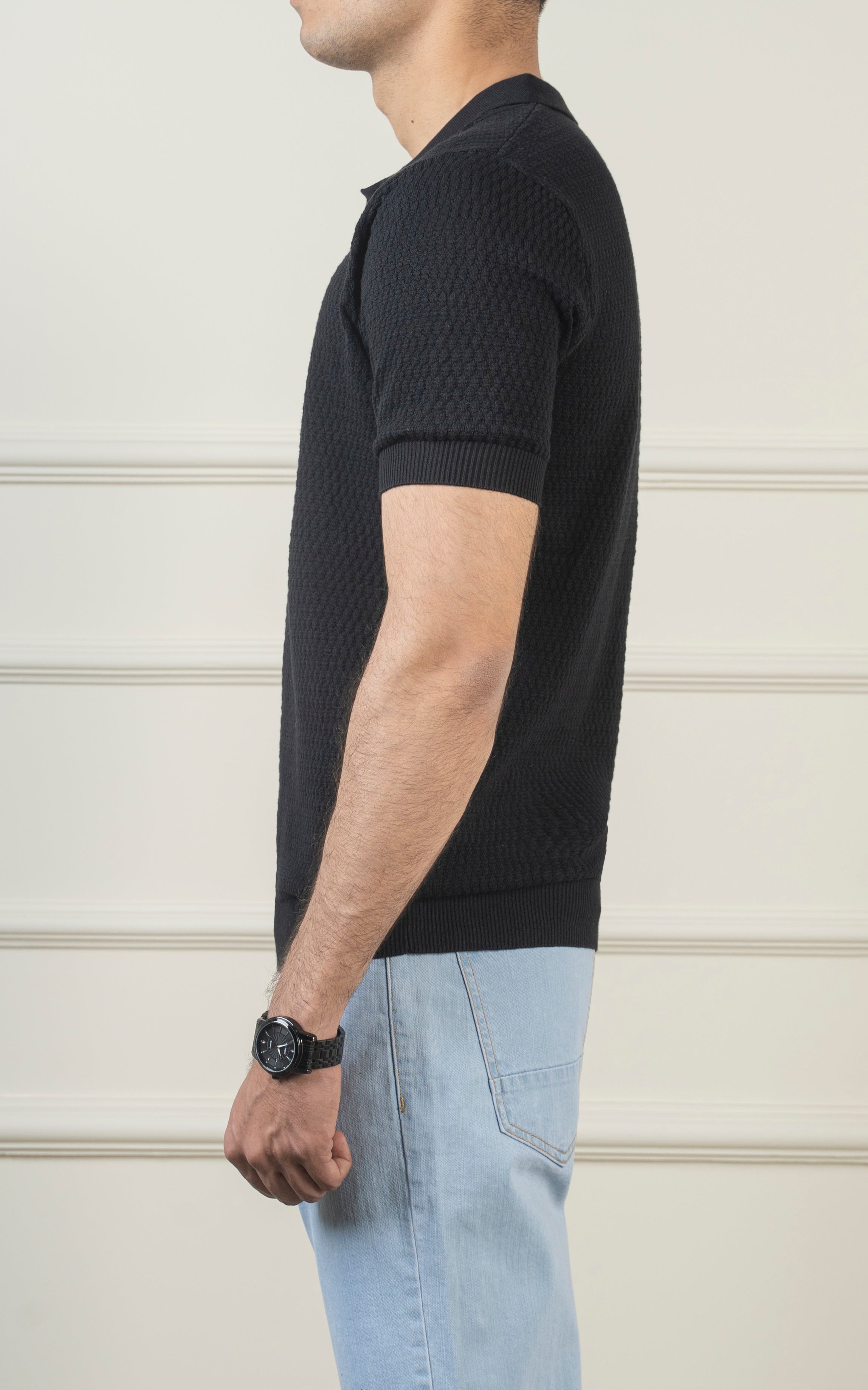KNITTED POLO BLACK