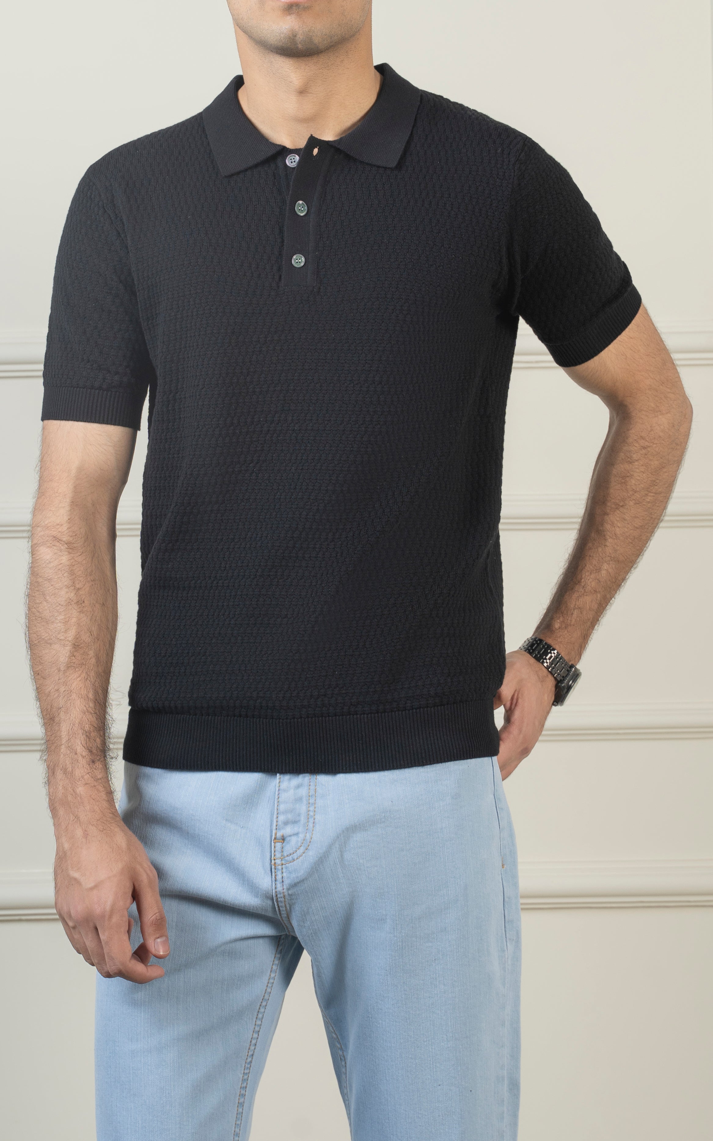 KNITTED POLO BLACK