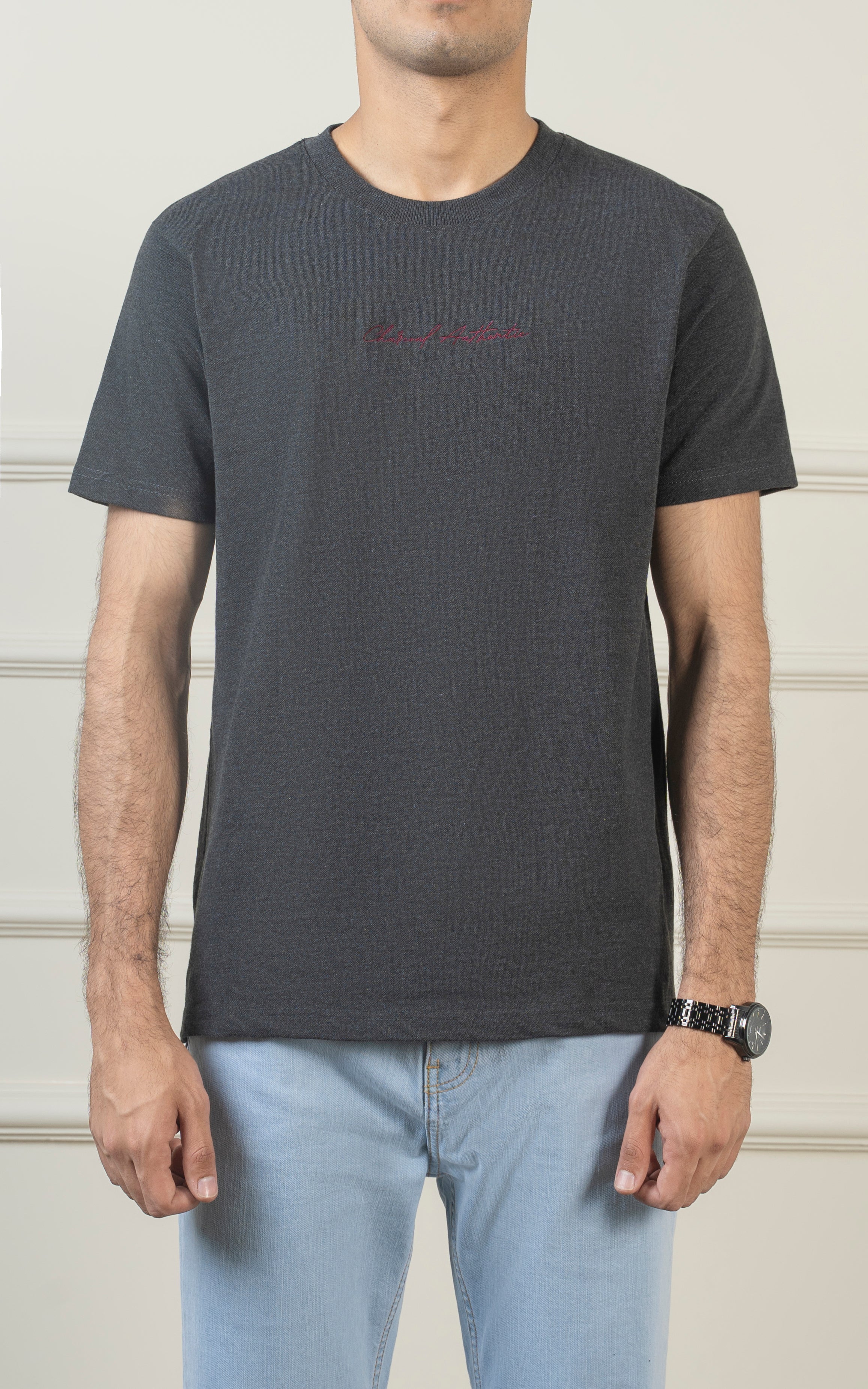 ROUND NECK T SHIRT CHARCOAL GREY