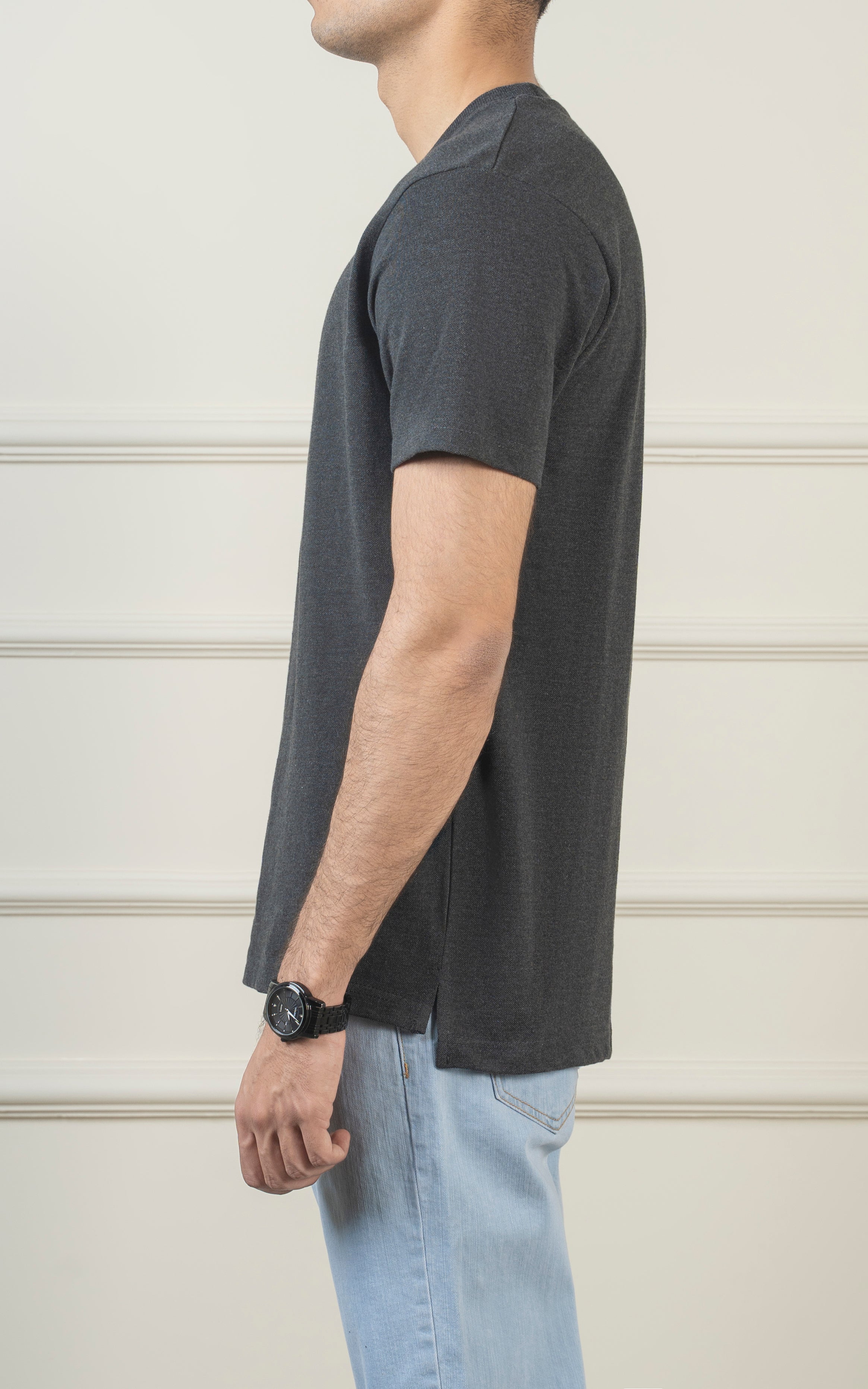 ROUND NECK T SHIRT CHARCOAL GREY