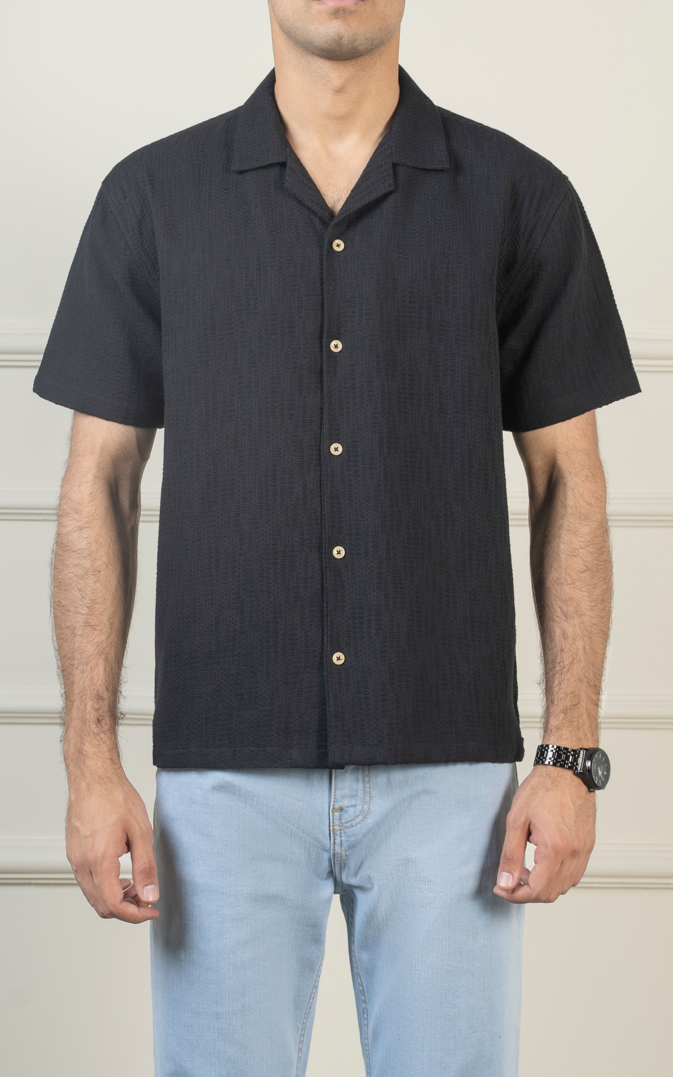 CASUAL SHIRT CUBAN COLLAR BLACK