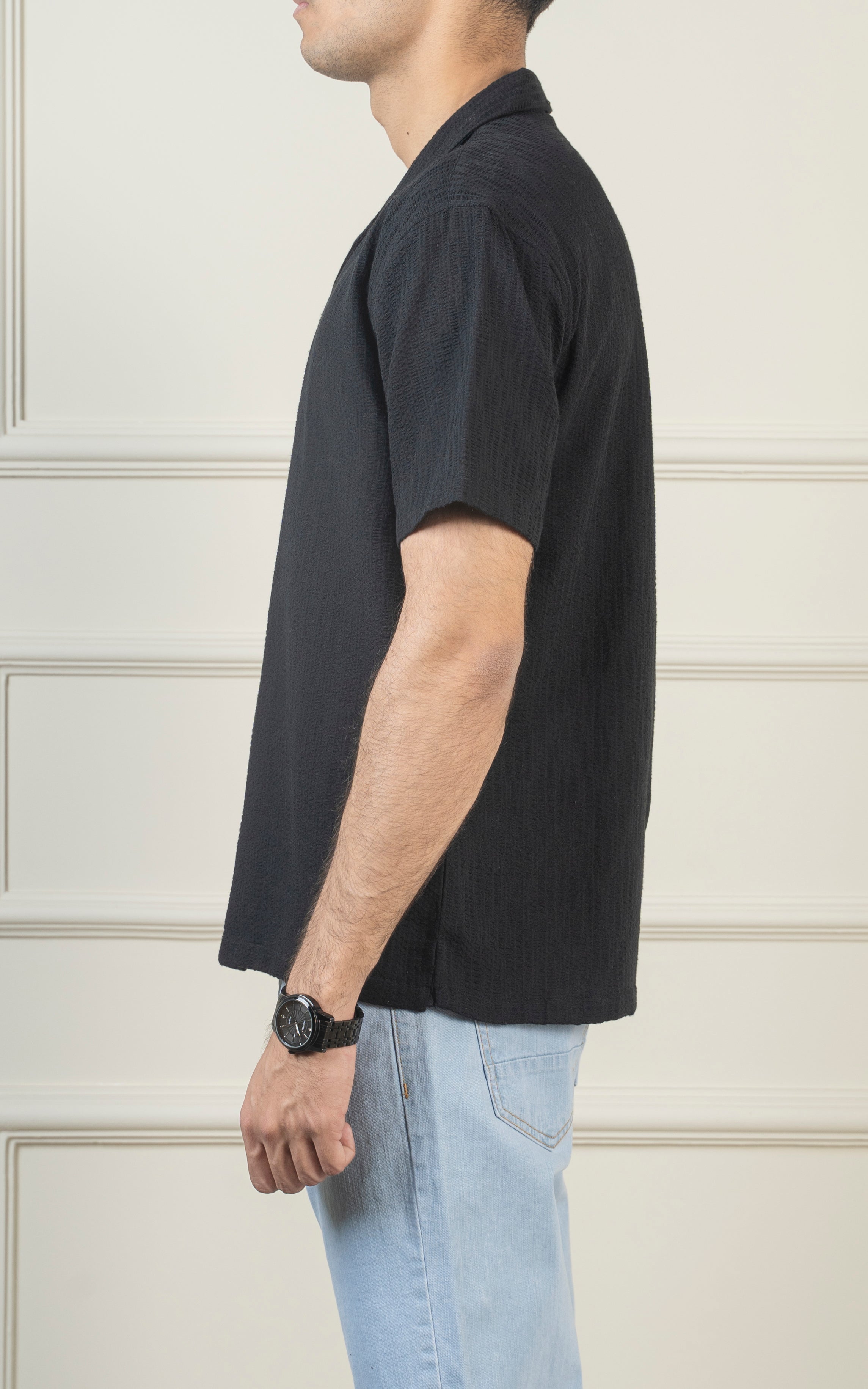 CASUAL SHIRT CUBAN COLLAR BLACK