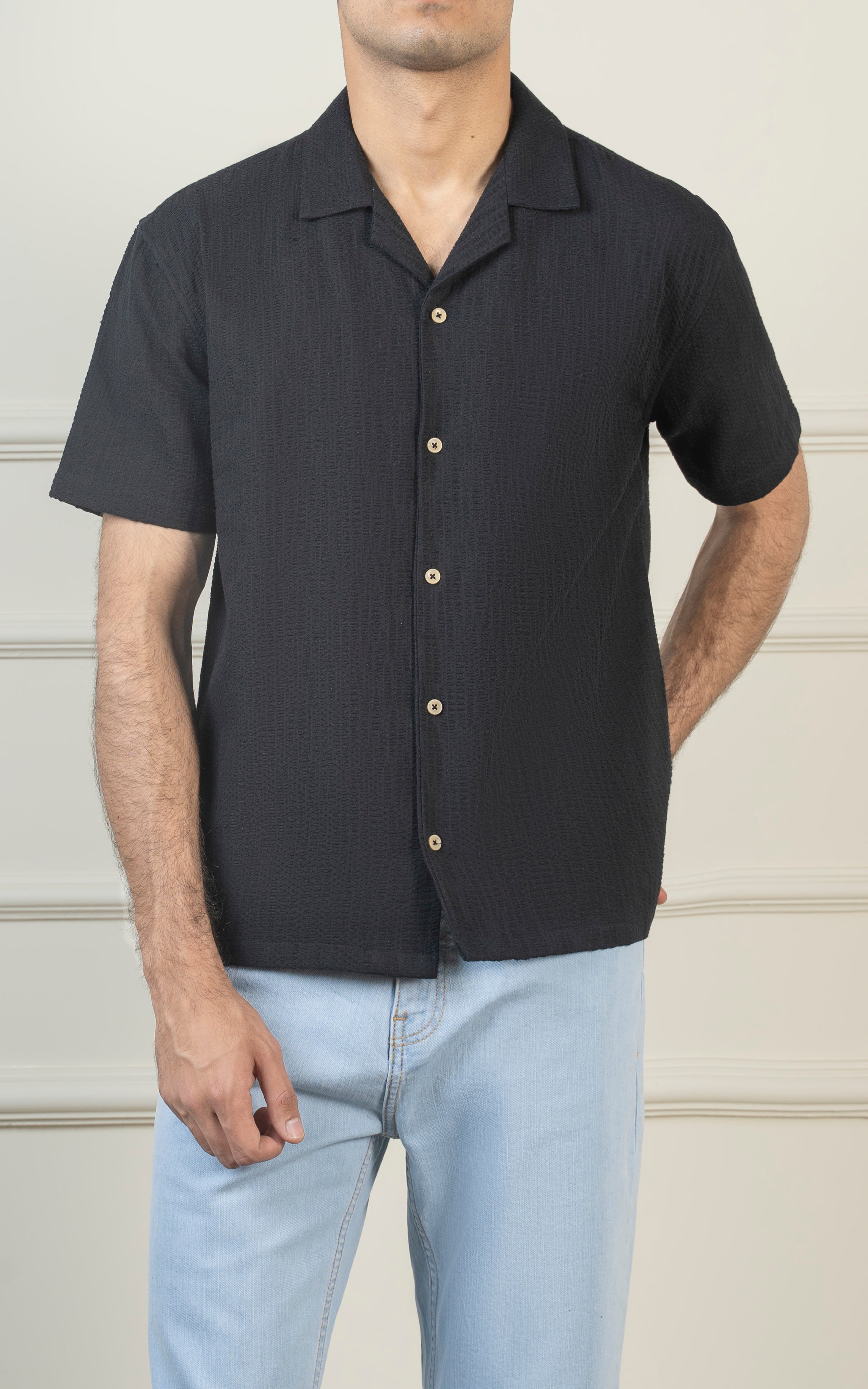 CASUAL SHIRT CUBAN COLLAR BLACK