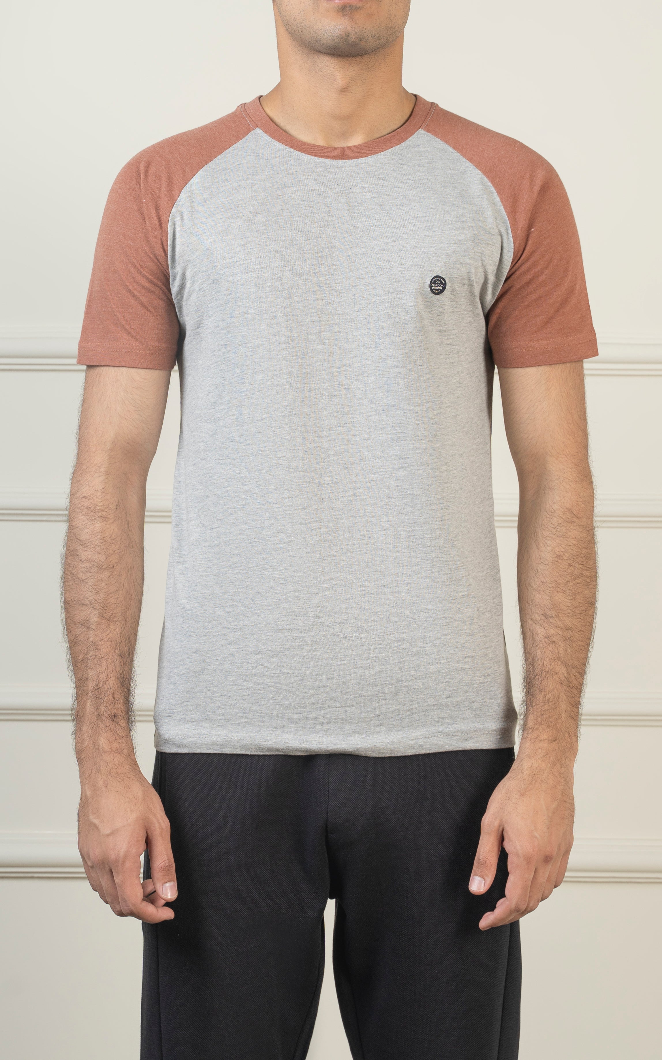 RAGLAN SLEEVE T SHIRT HEATHER GREY RUST