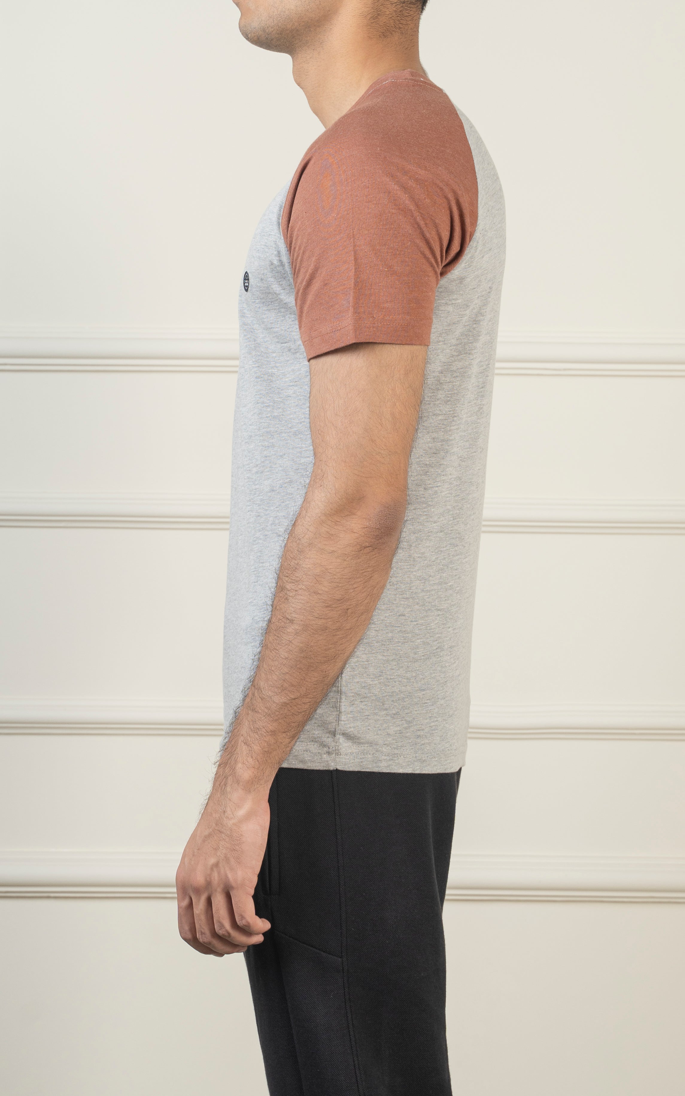 RAGLAN SLEEVE T SHIRT HEATHER GREY RUST