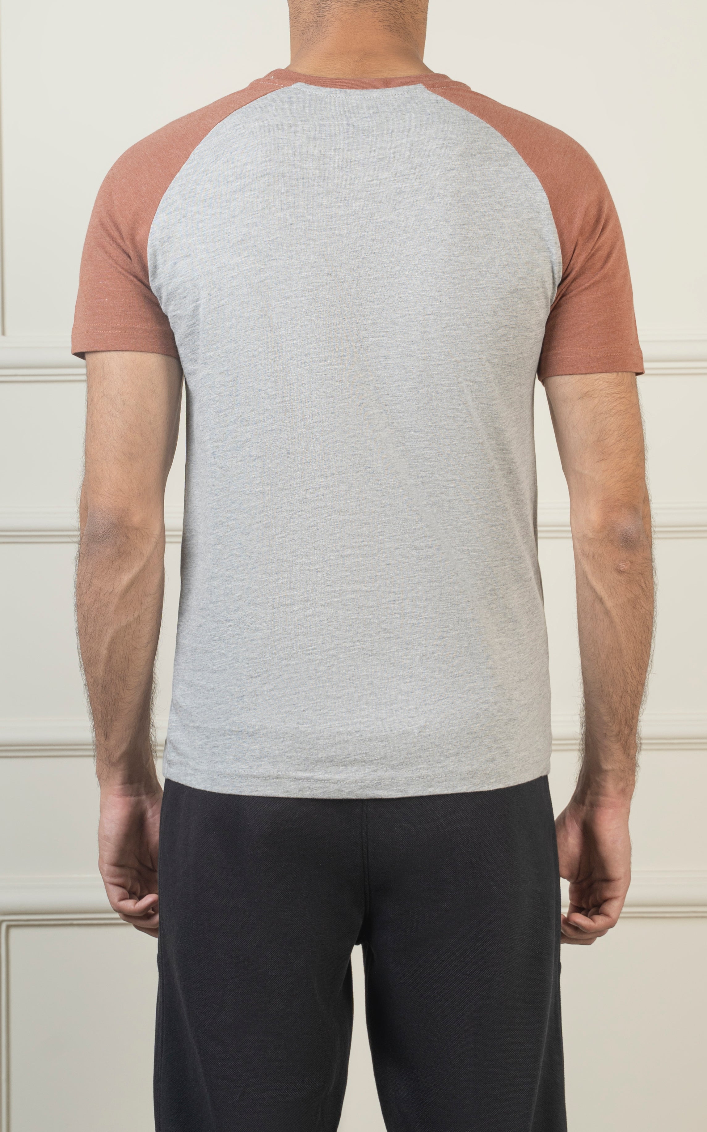 RAGLAN SLEEVE T SHIRT HEATHER GREY RUST