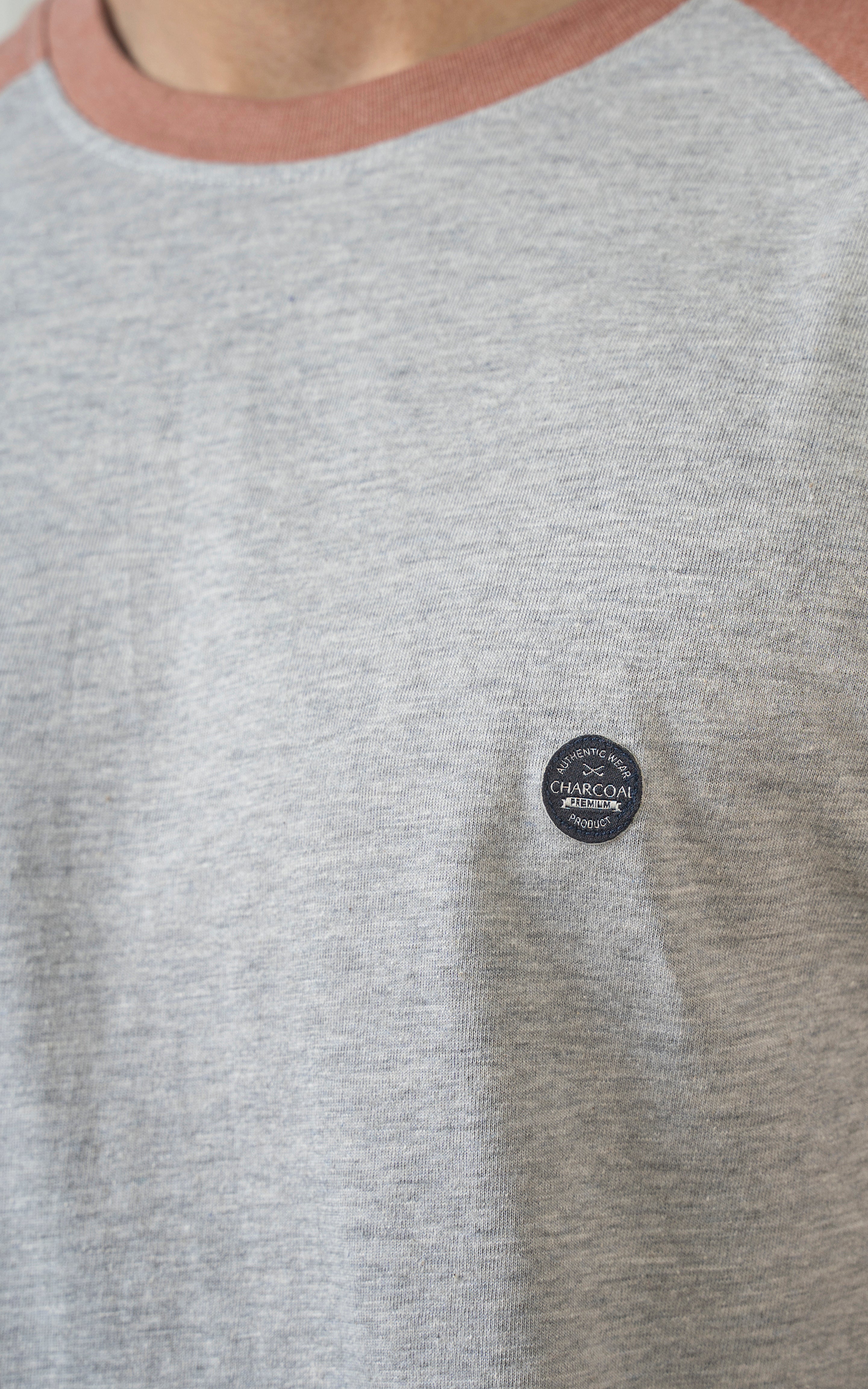 RAGLAN SLEEVE T SHIRT HEATHER GREY RUST