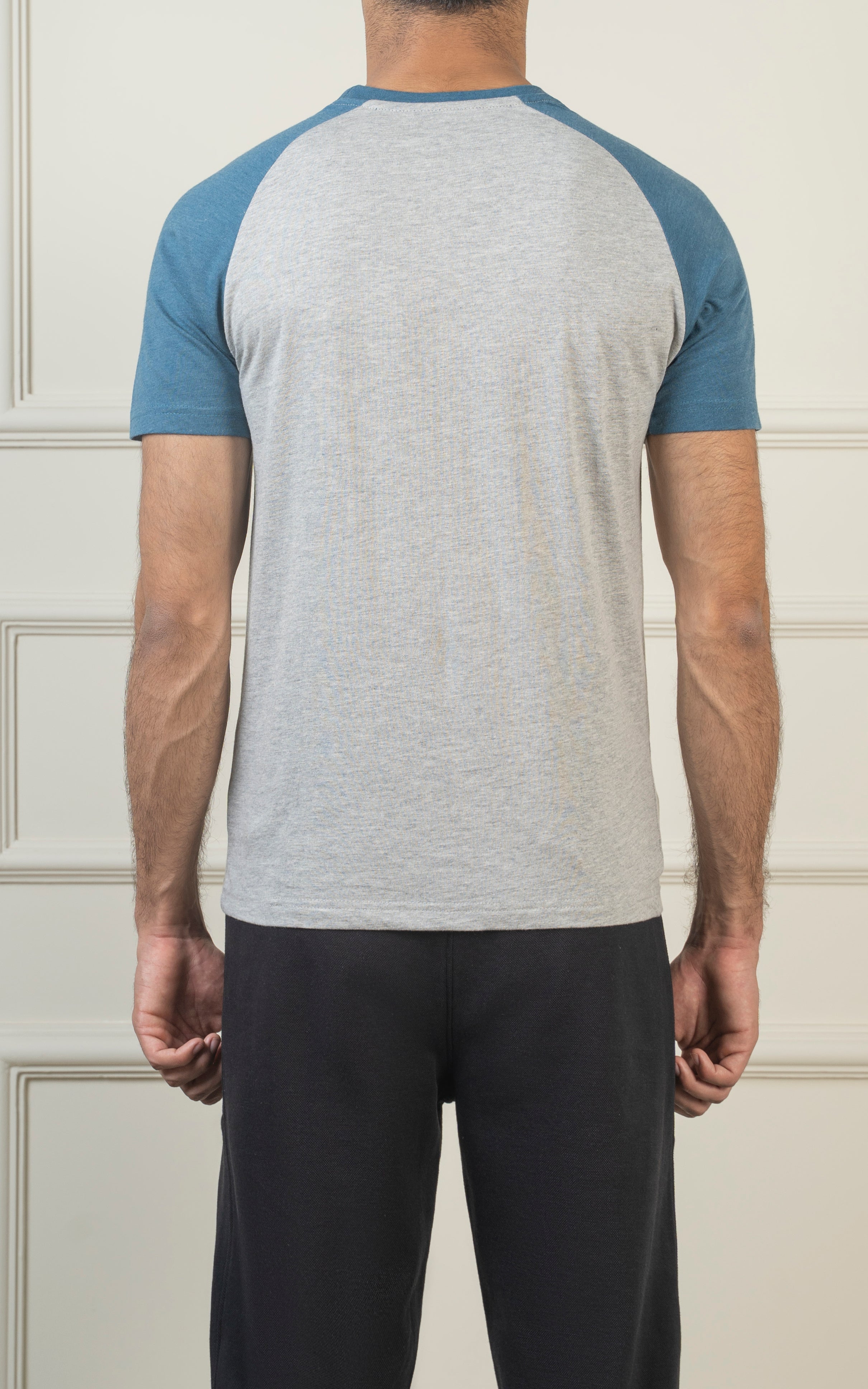 RAGLAN SLEEVE T SHIRT HEATHER GREY TEAL BLUE