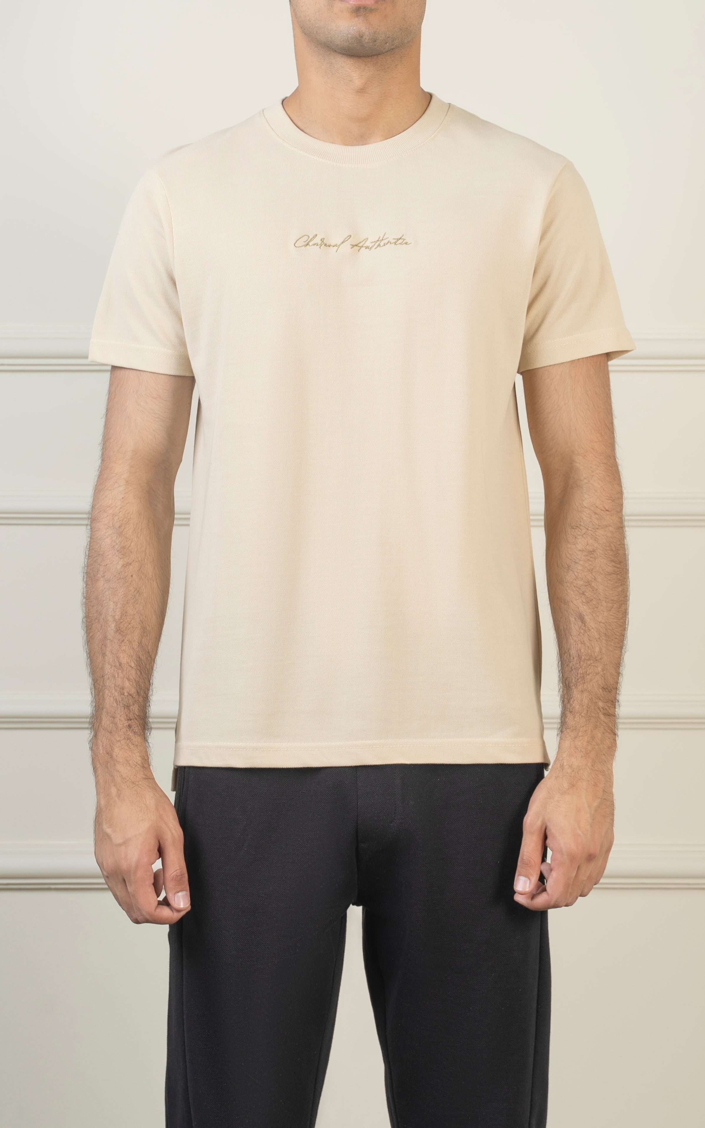 ROUND NECK T SHIRT BEIGE
