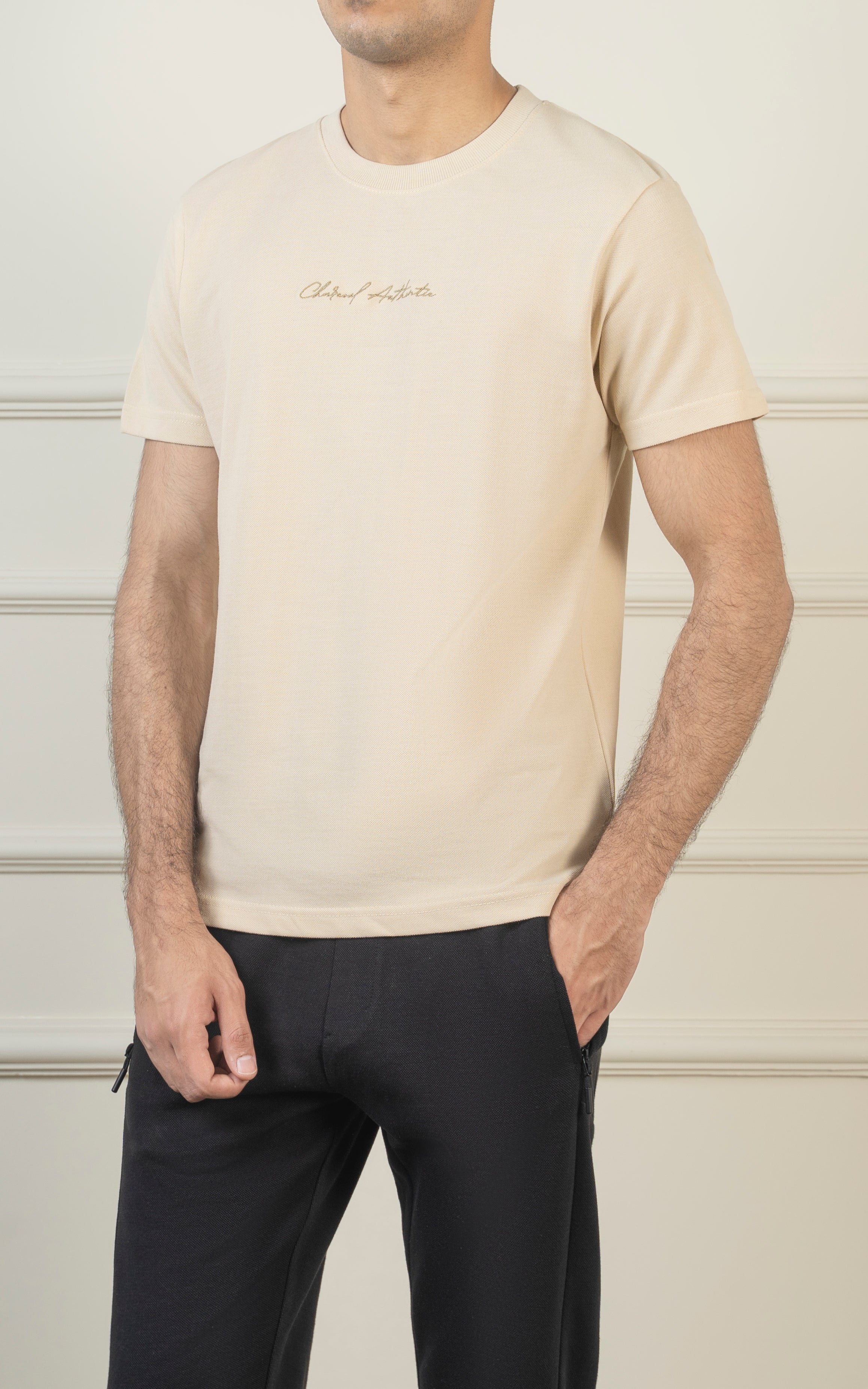 ROUND NECK T SHIRT BEIGE
