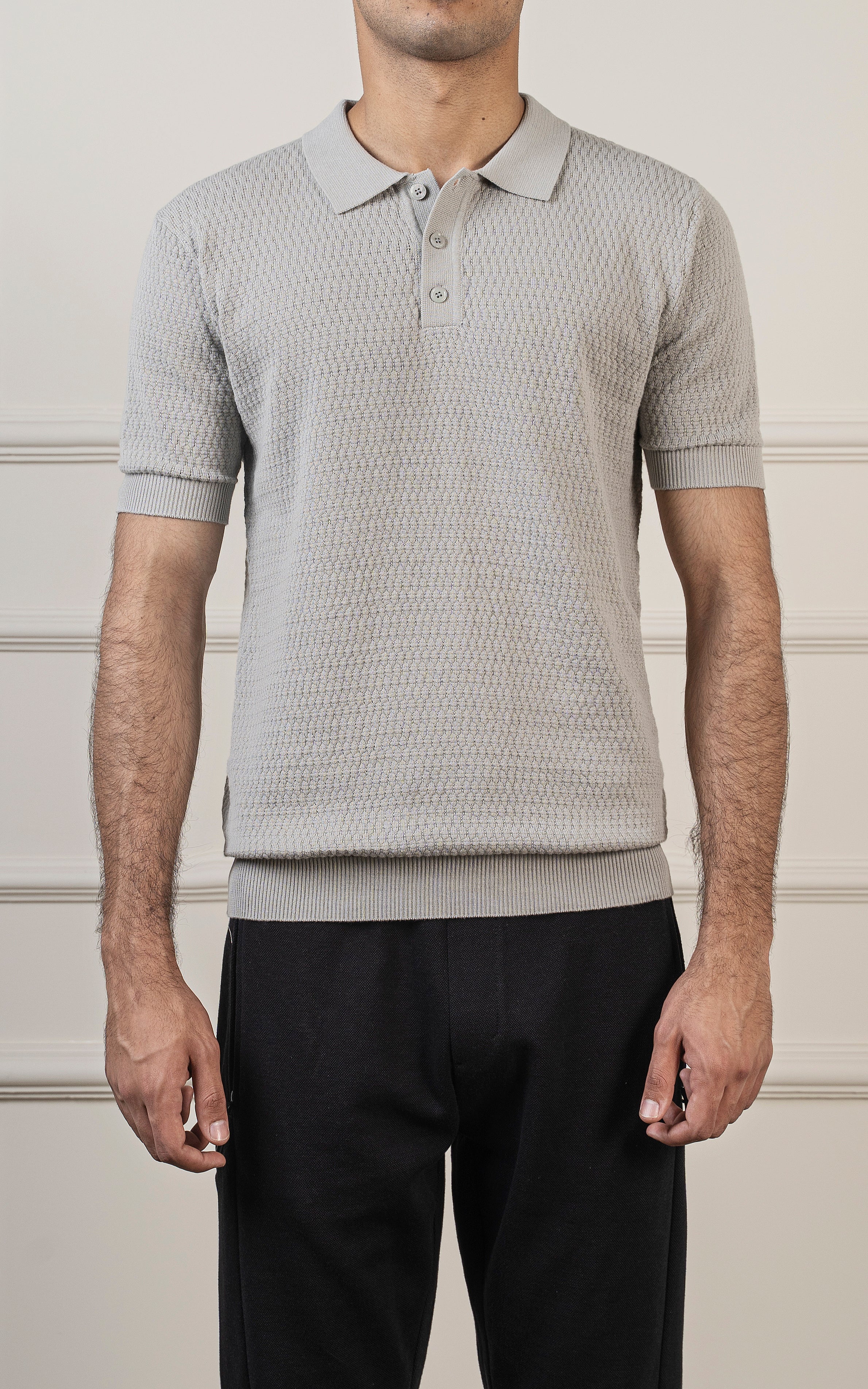 KNITTED POLO ASH GREY