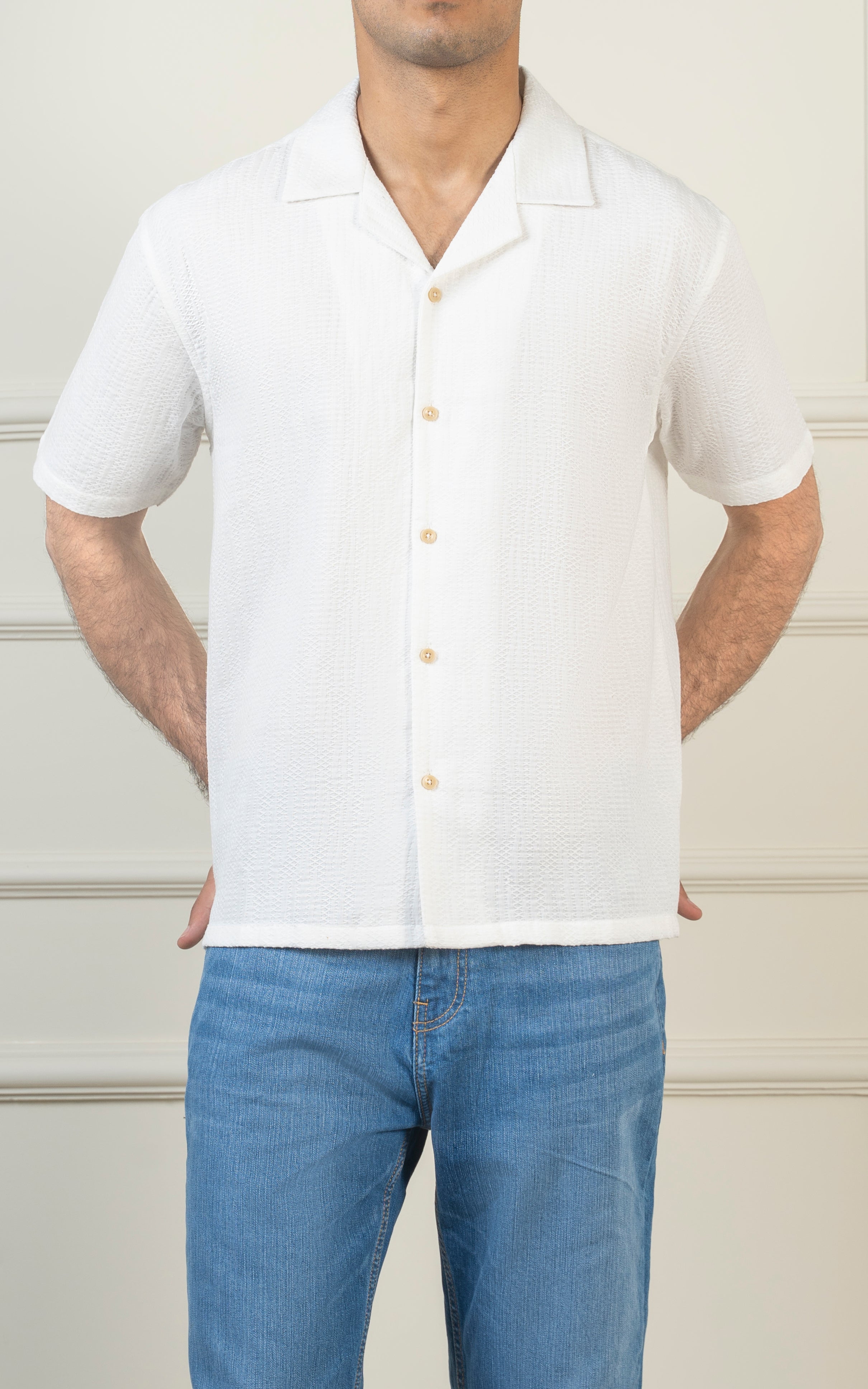 CASUAL SHIRT CUBAN COLLAR WHITE