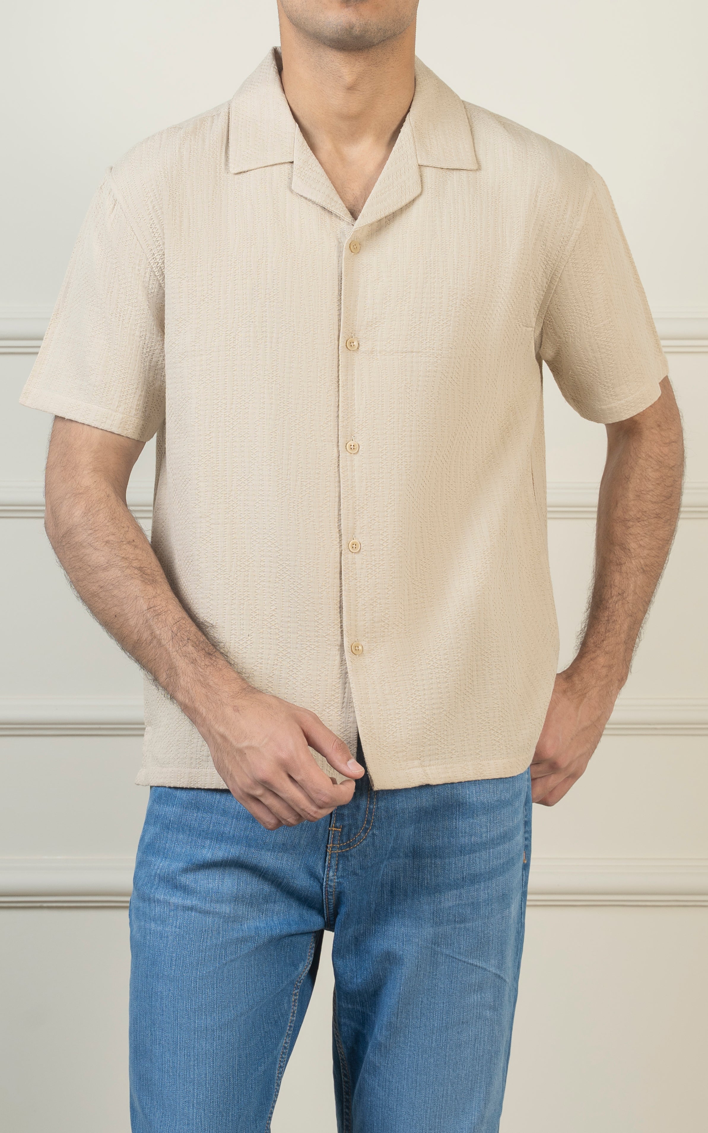 CASUAL SHIRT CUBAN COLLAR BEIGE