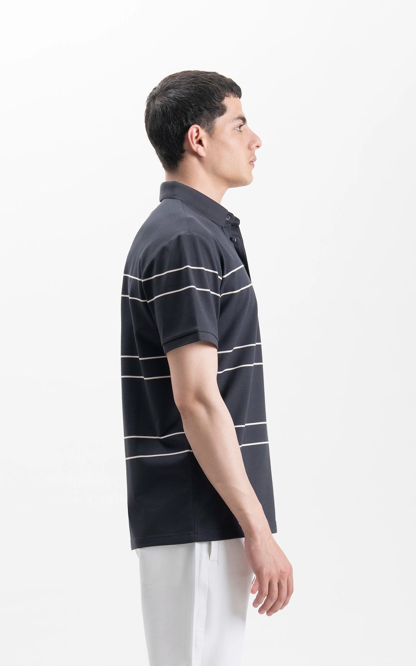 SMART FIT CLASSIC PREMIUM STRIPED POLO SHIRT DARK GREY