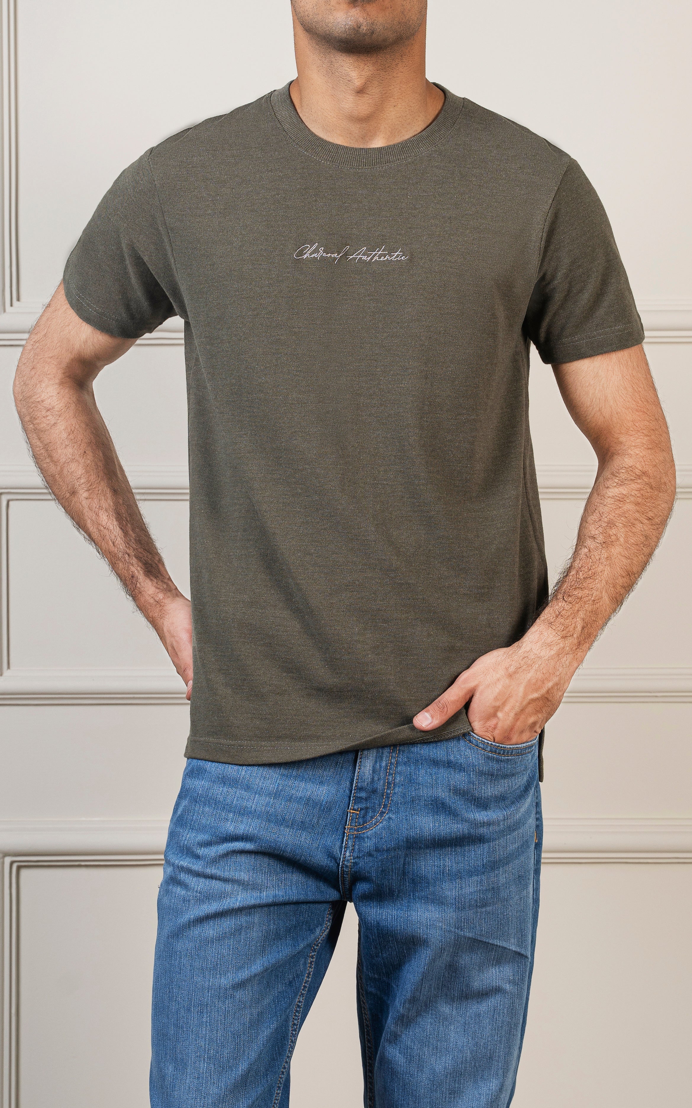 ROUND NECK T SHIRT OLIVE