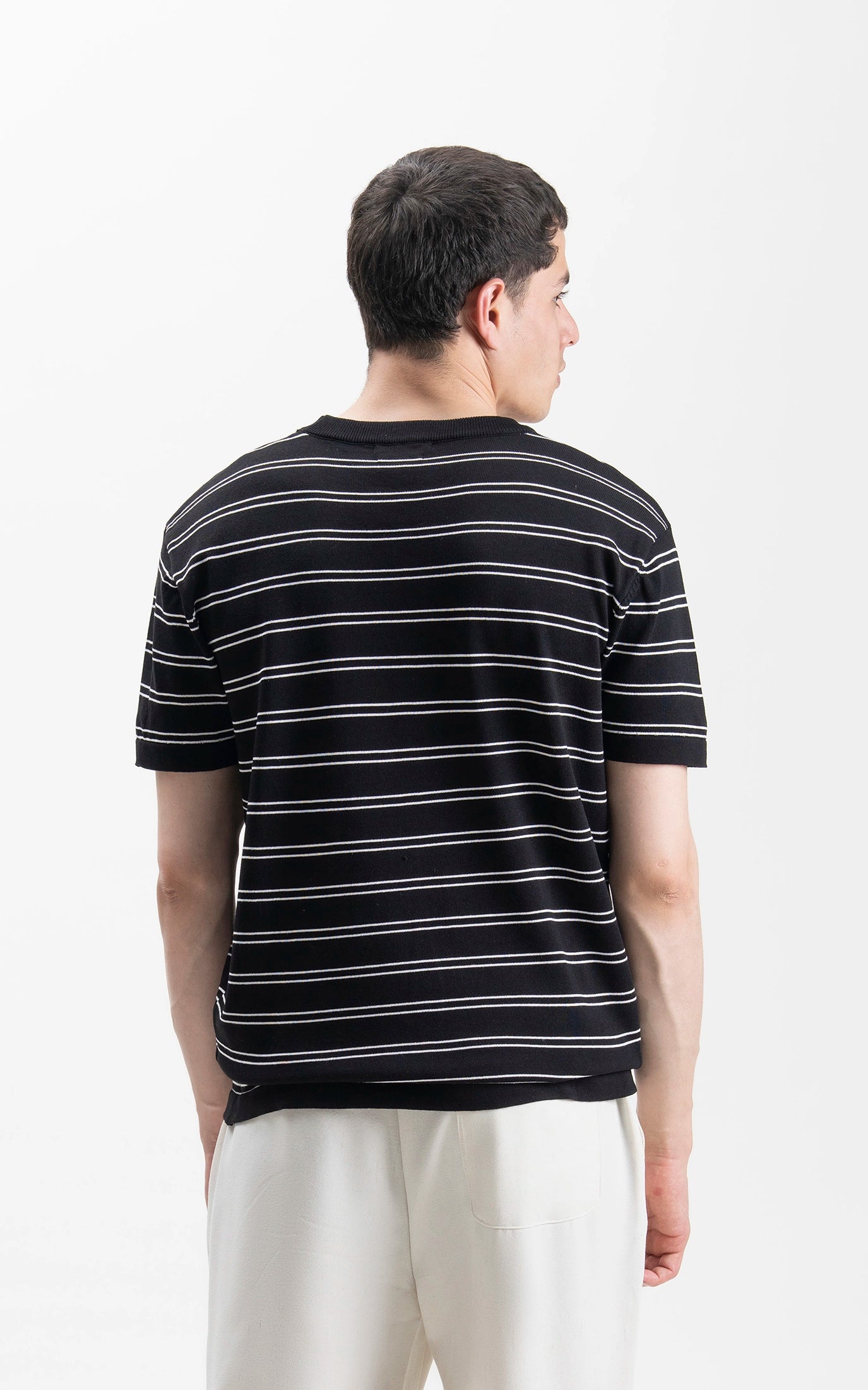 CREW NECK SWEATER KNIT HORIZONTAL STRIPED T-SHIRT BLACK