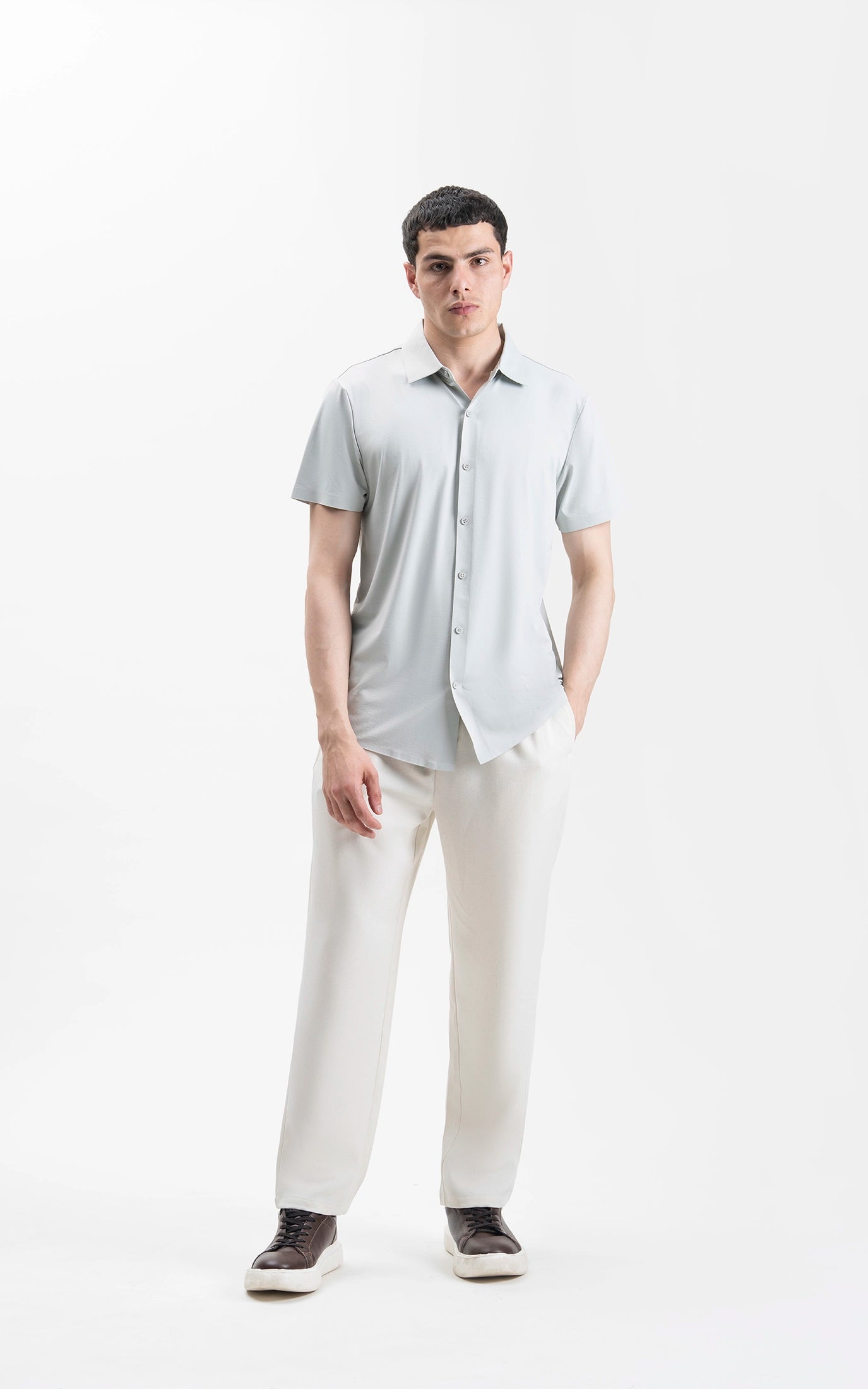 PREMIUM NYLON CASUAL SHIRT PALE BLUE