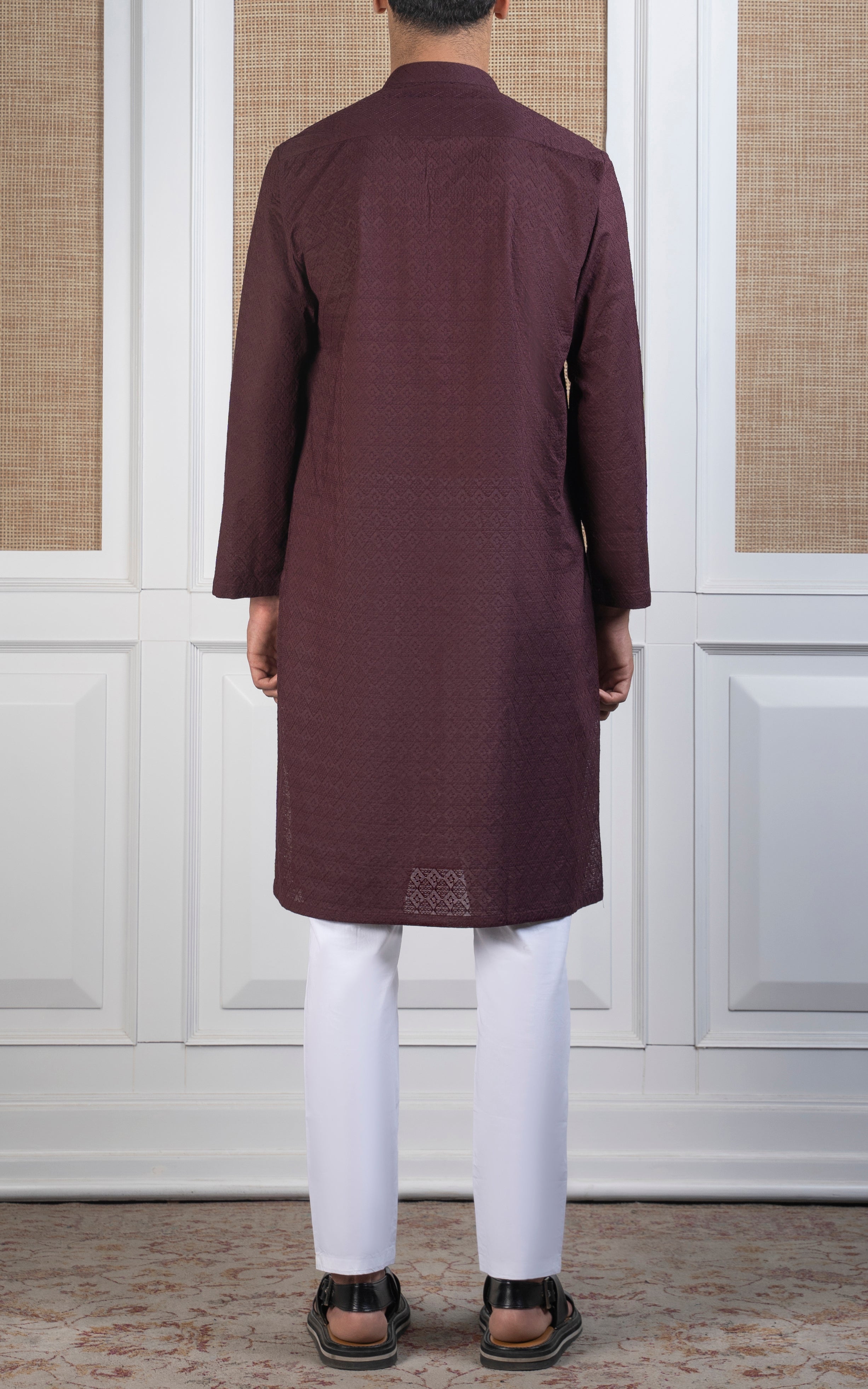 SCHIFFLI EMBROIDERED KURTA - SIGNATURE COLLECTION MAROON