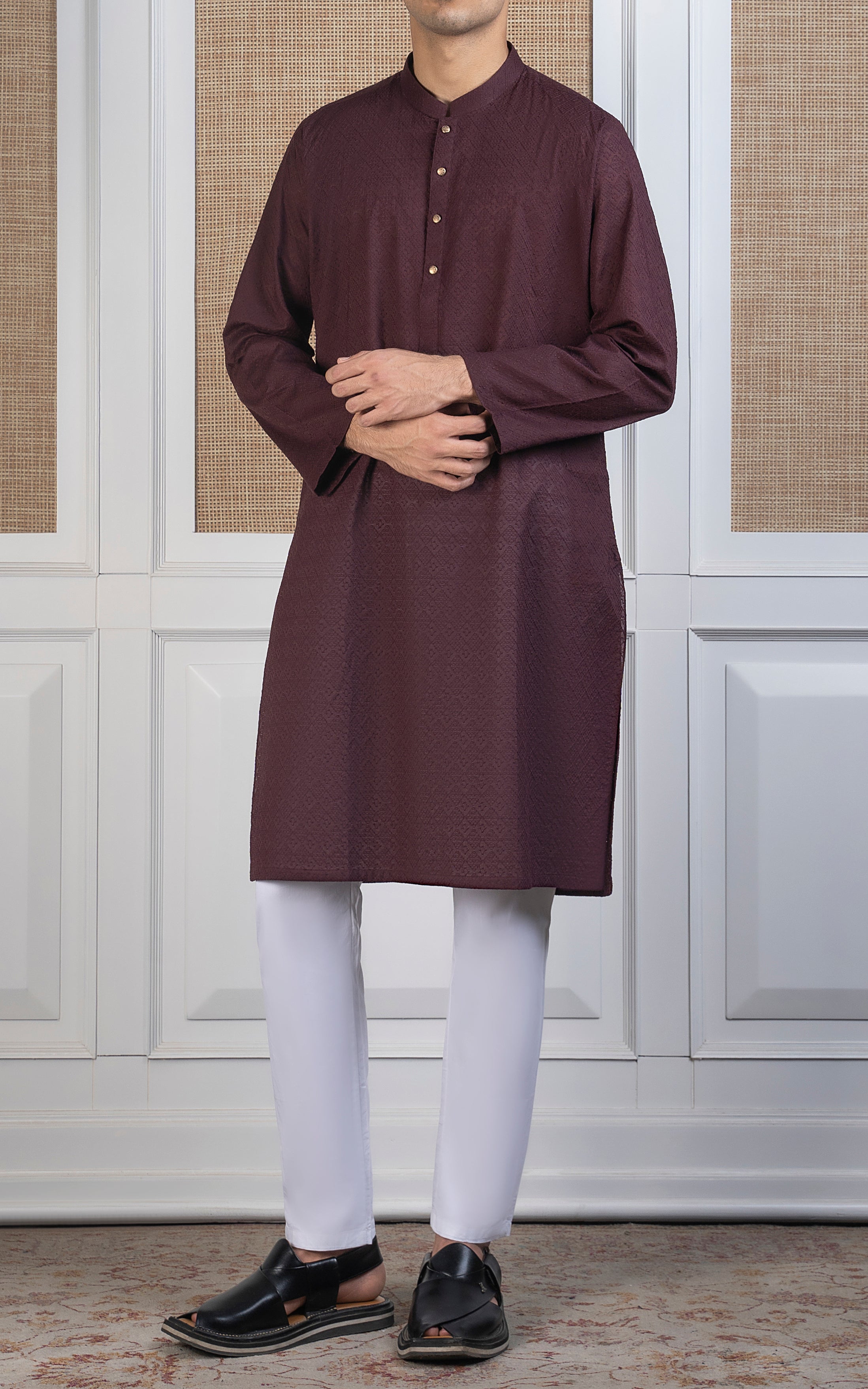 SCHIFFLI EMBROIDERED KURTA - SIGNATURE COLLECTION MAROON
