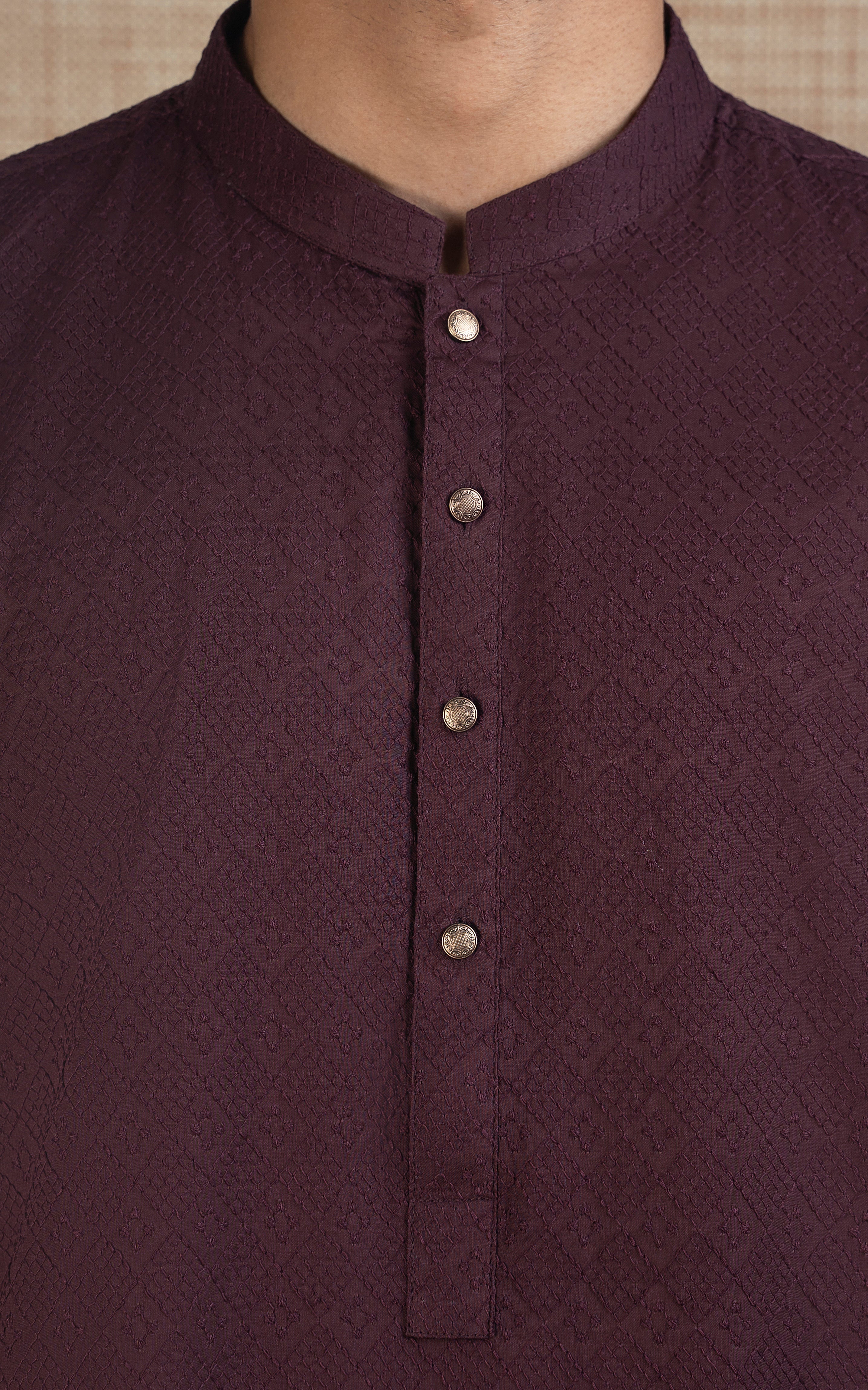 SCHIFFLI EMBROIDERED KURTA - SIGNATURE COLLECTION MAROON