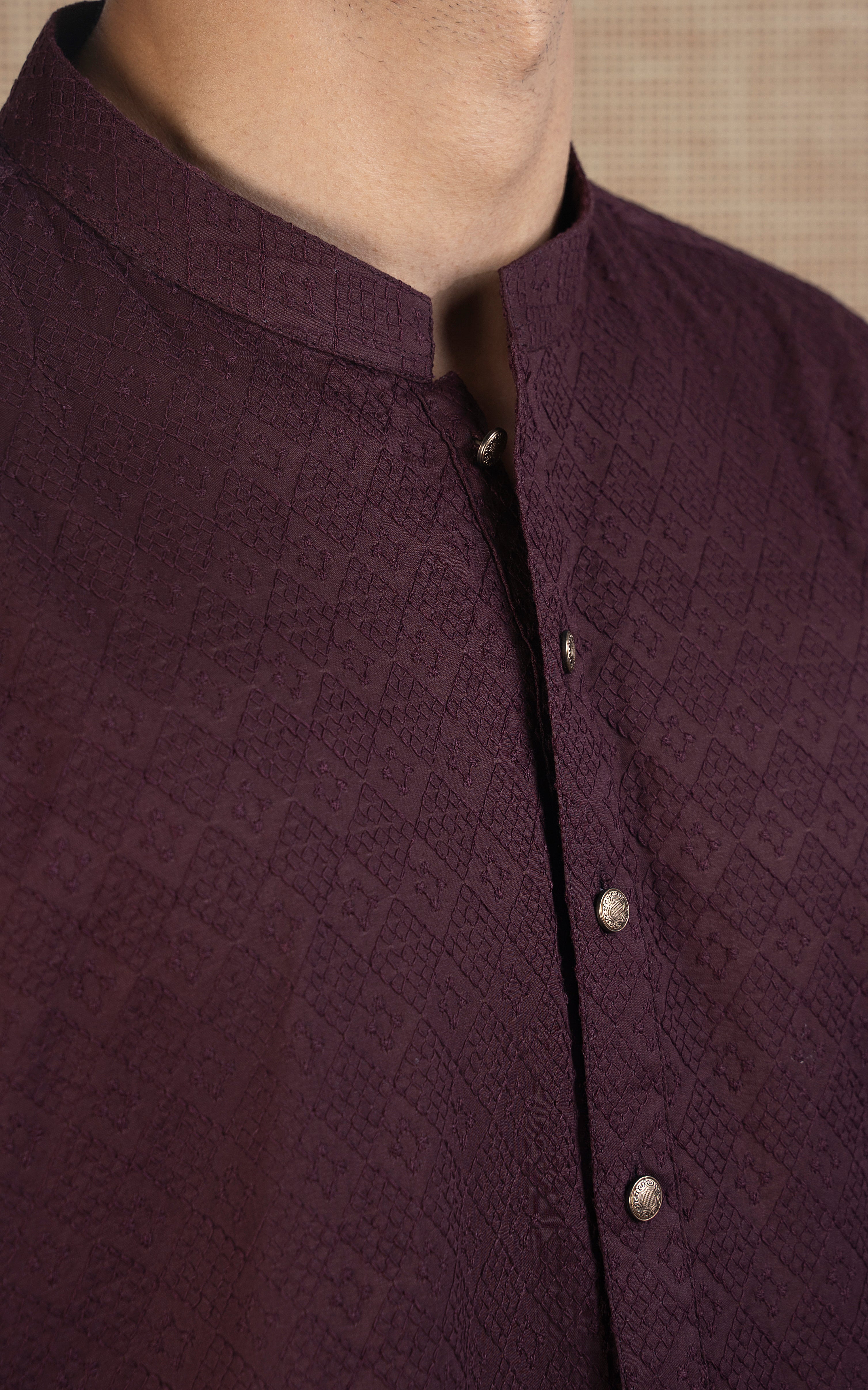 SCHIFFLI EMBROIDERED KURTA - SIGNATURE COLLECTION MAROON