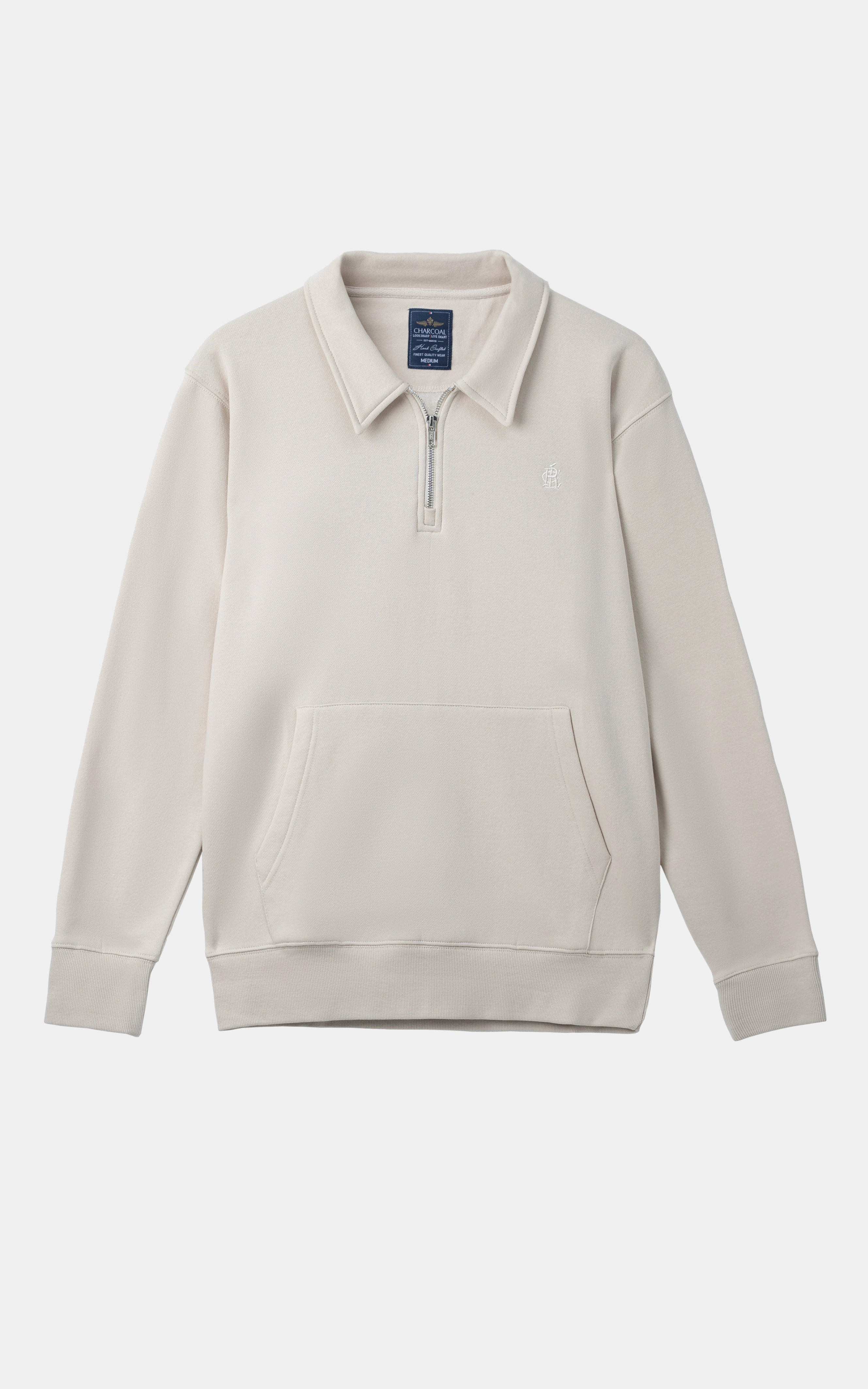 FLEECE EMBROIDERED COLLARED BEIGE