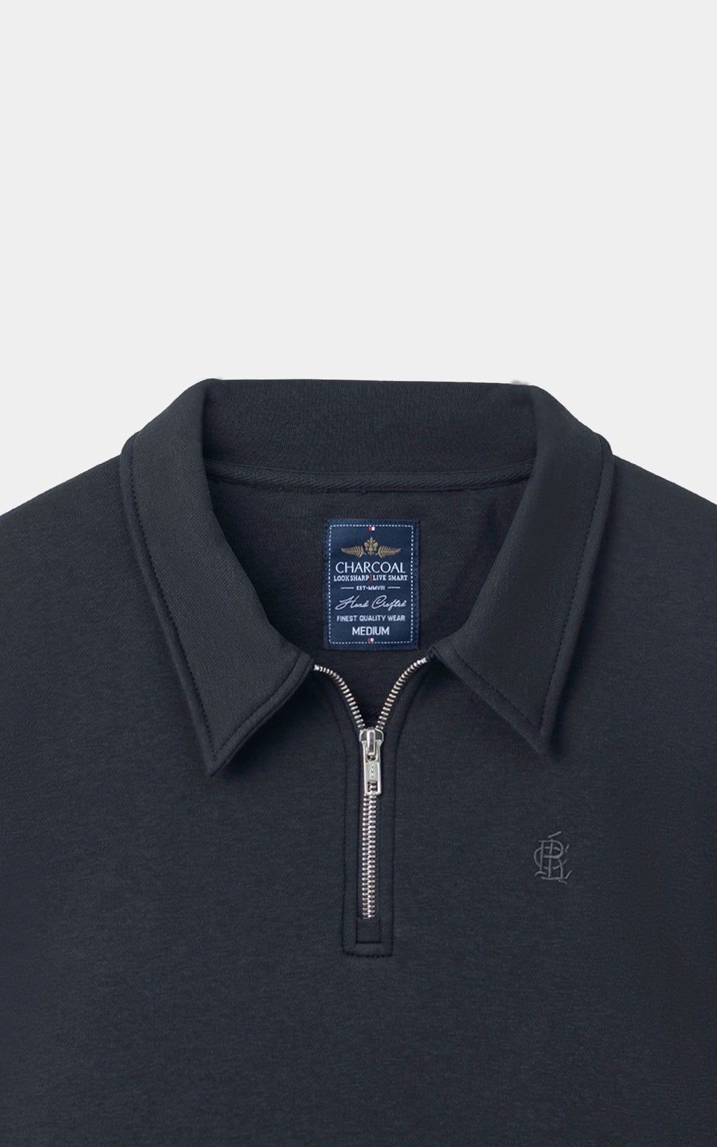 FLEECE EMBROIDERED COLLARED BLACK