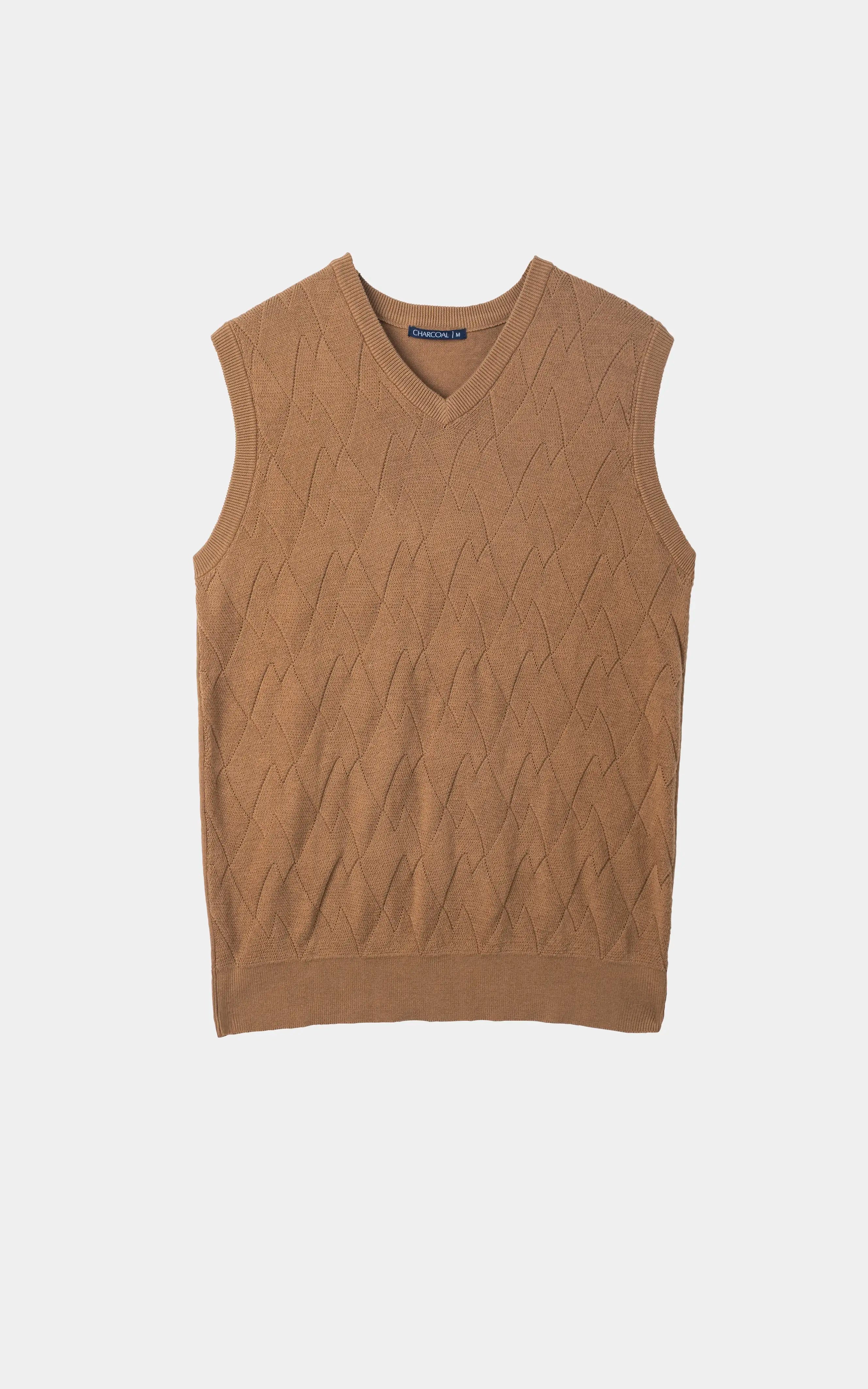 Textured Knit Sleeveless Sweater Khaki