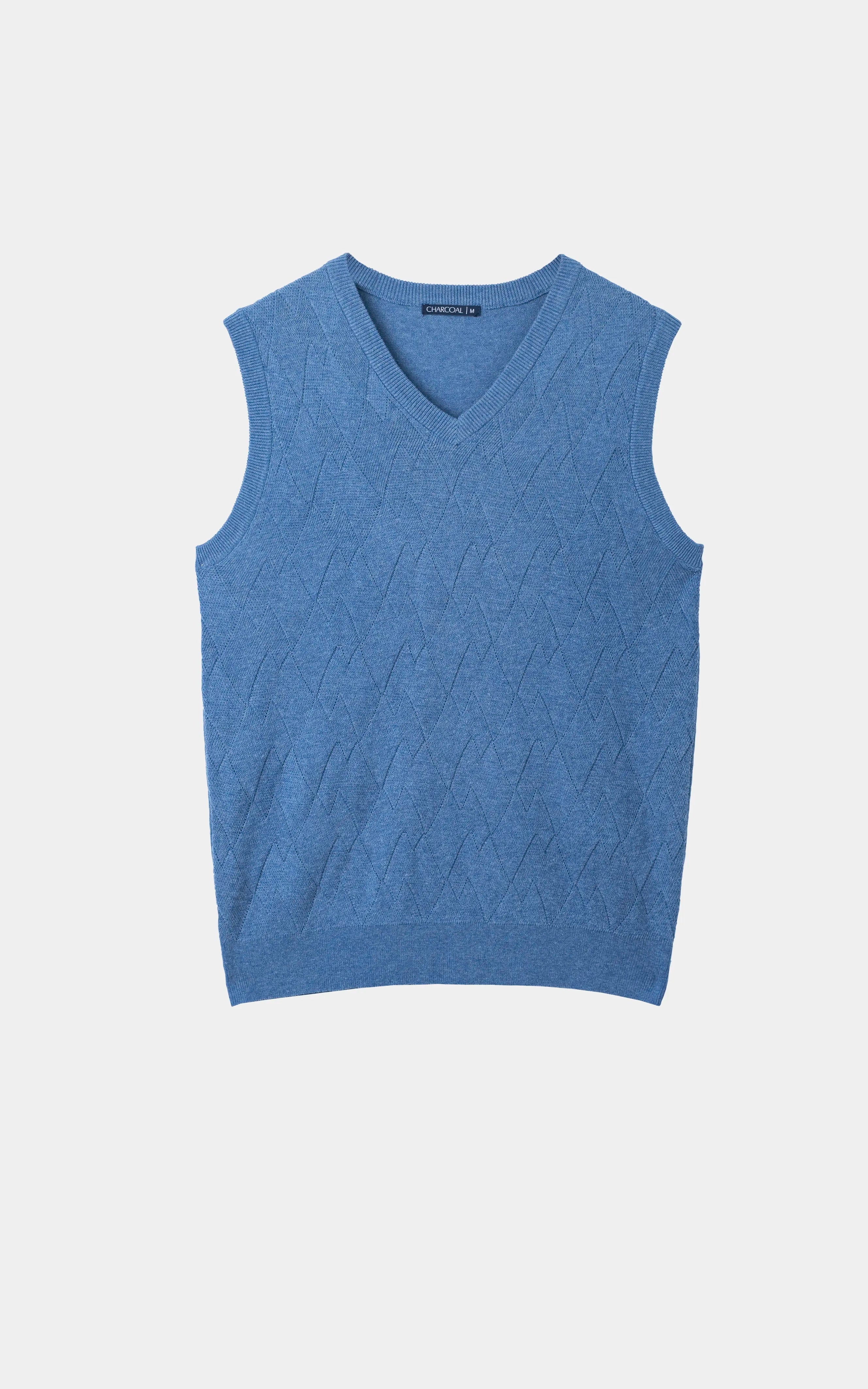 Textured Knit Sleeveless Sweater Blue Melange