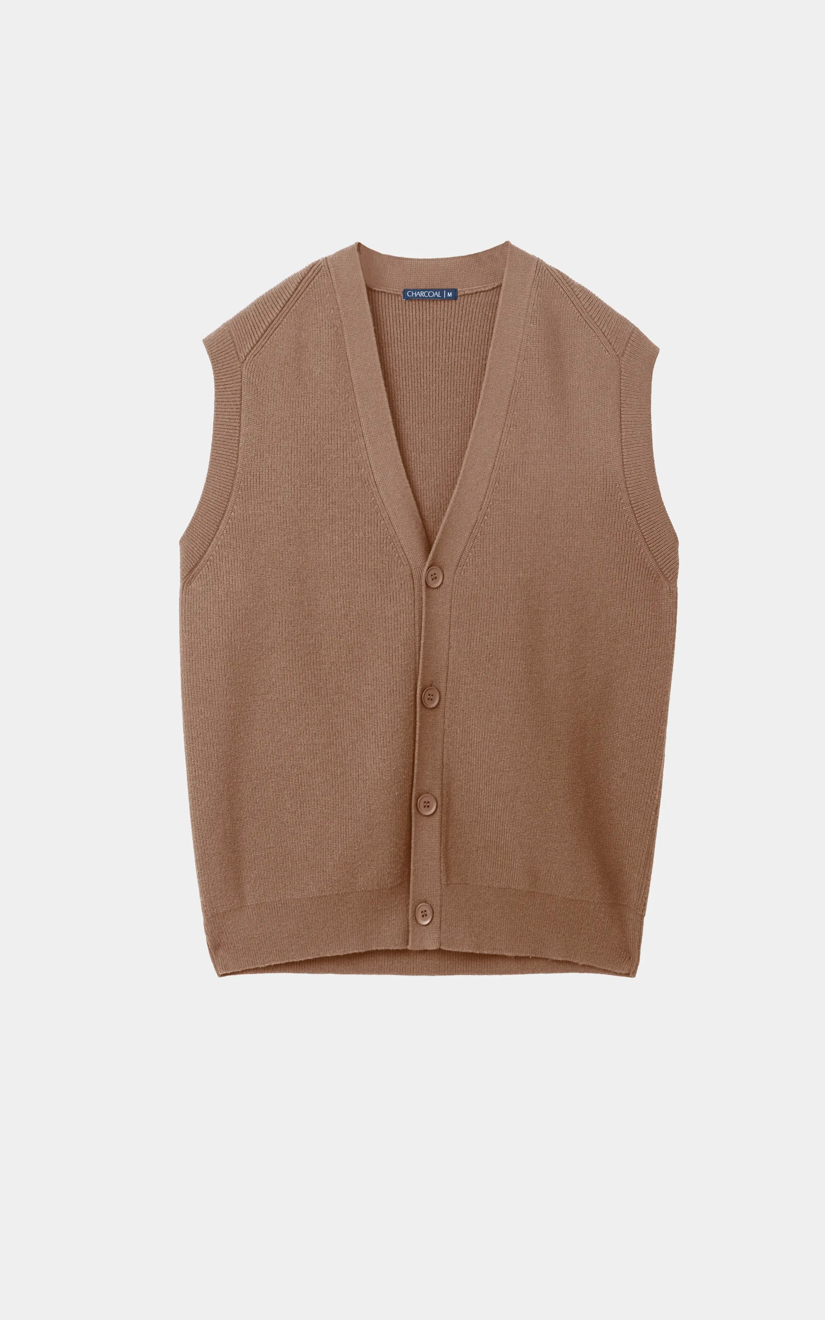 Sleeveless Cardigan Sweater camel
