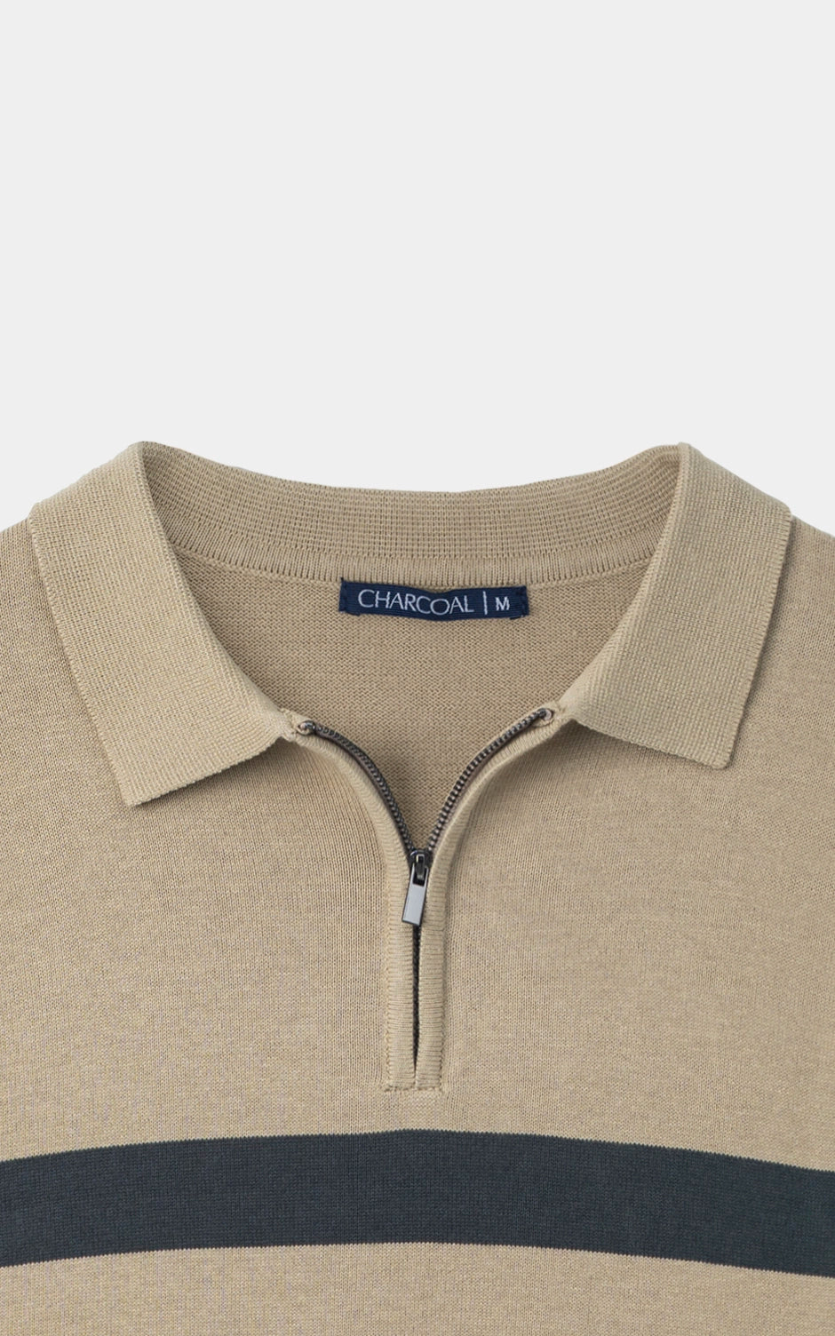 Striped Half-Zip Knit Sweater Light Khaki