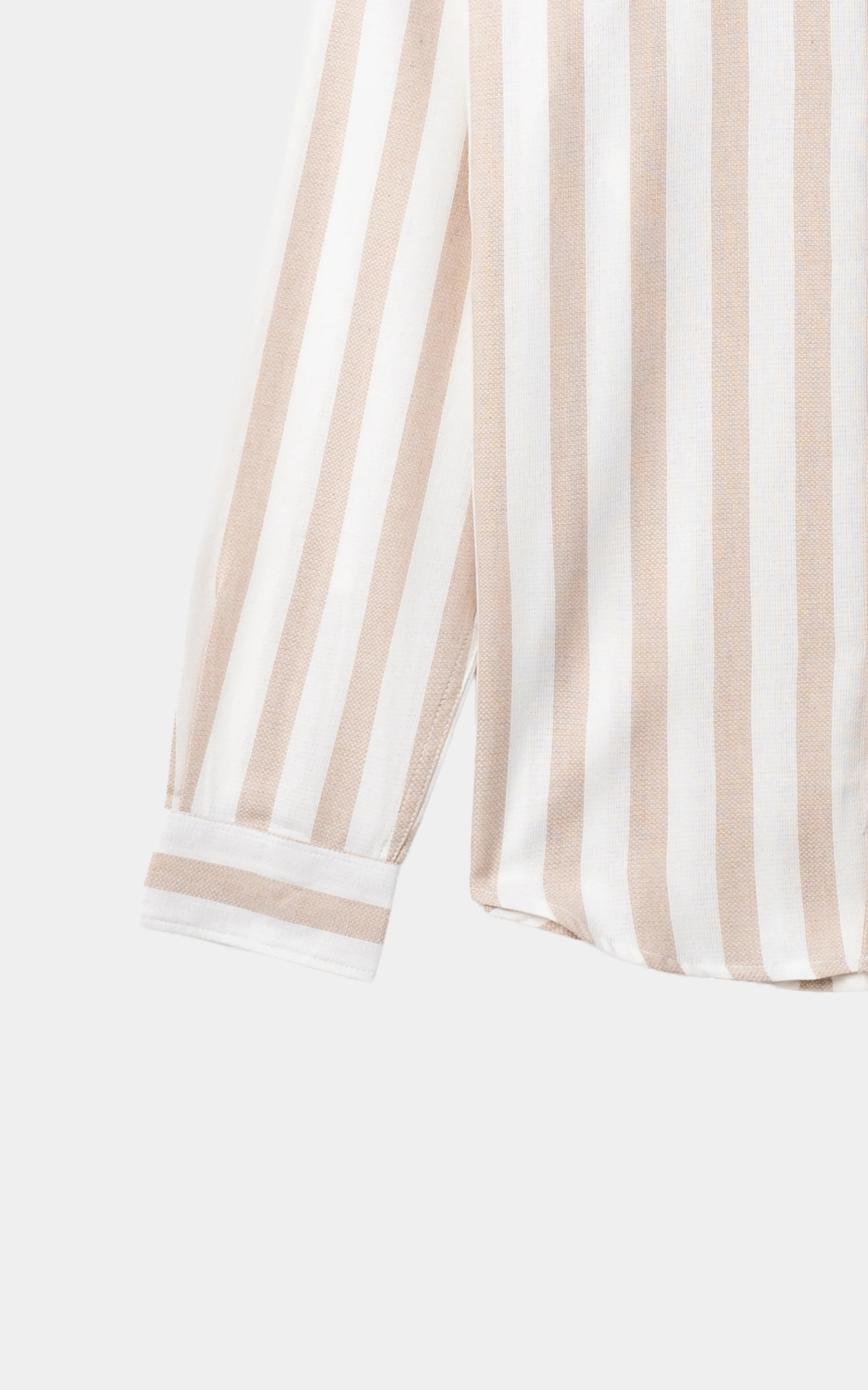 YARN DYED STRIPED CASUAL SHIRT WHITE BEIGE STRIPE