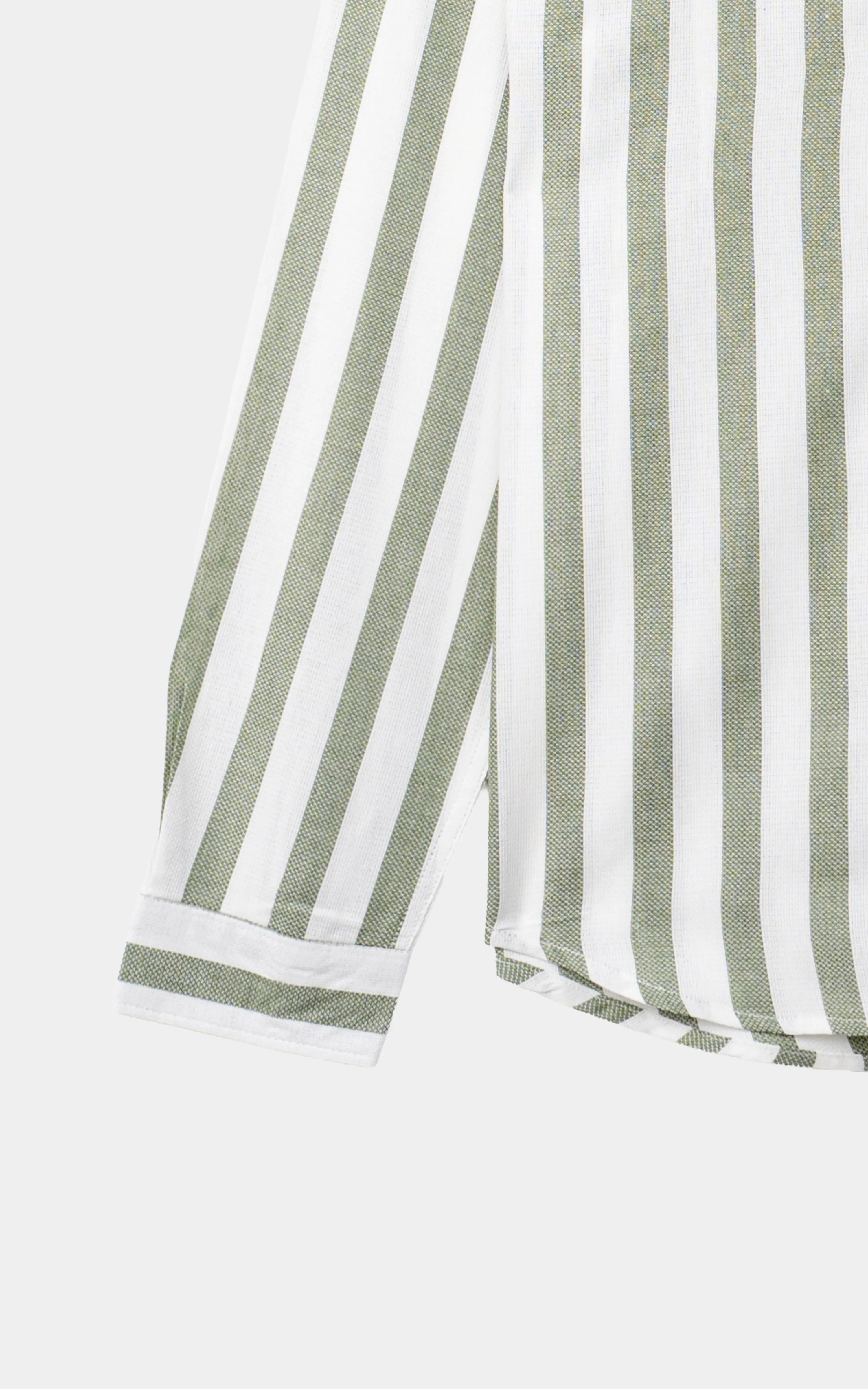 YARN DYED STRIPED CASUAL SHIRT WHITE GREEN STRIPE