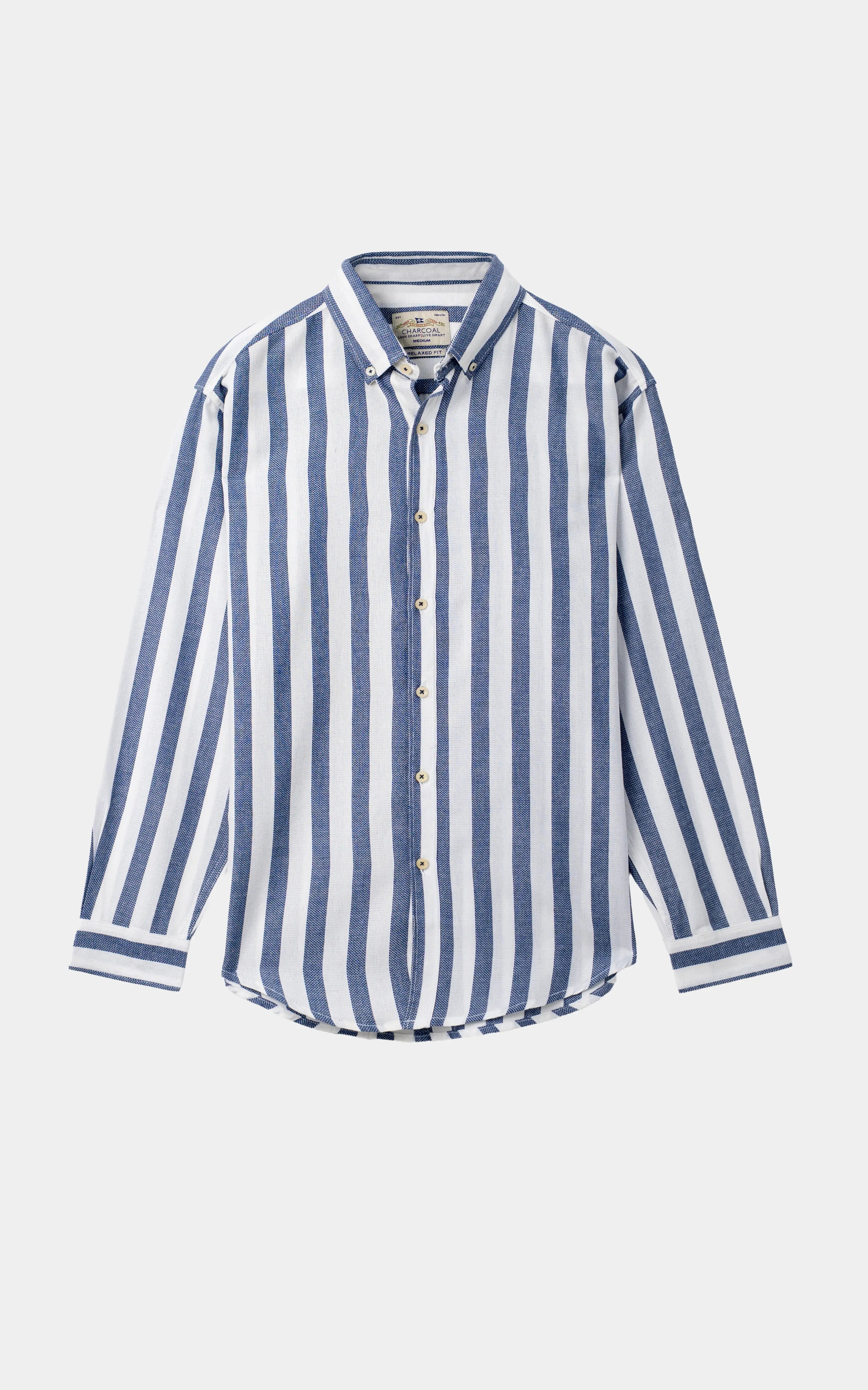 YARN DYED STRIPED CASUAL SHIRT WHITE NAVY STRIPE
