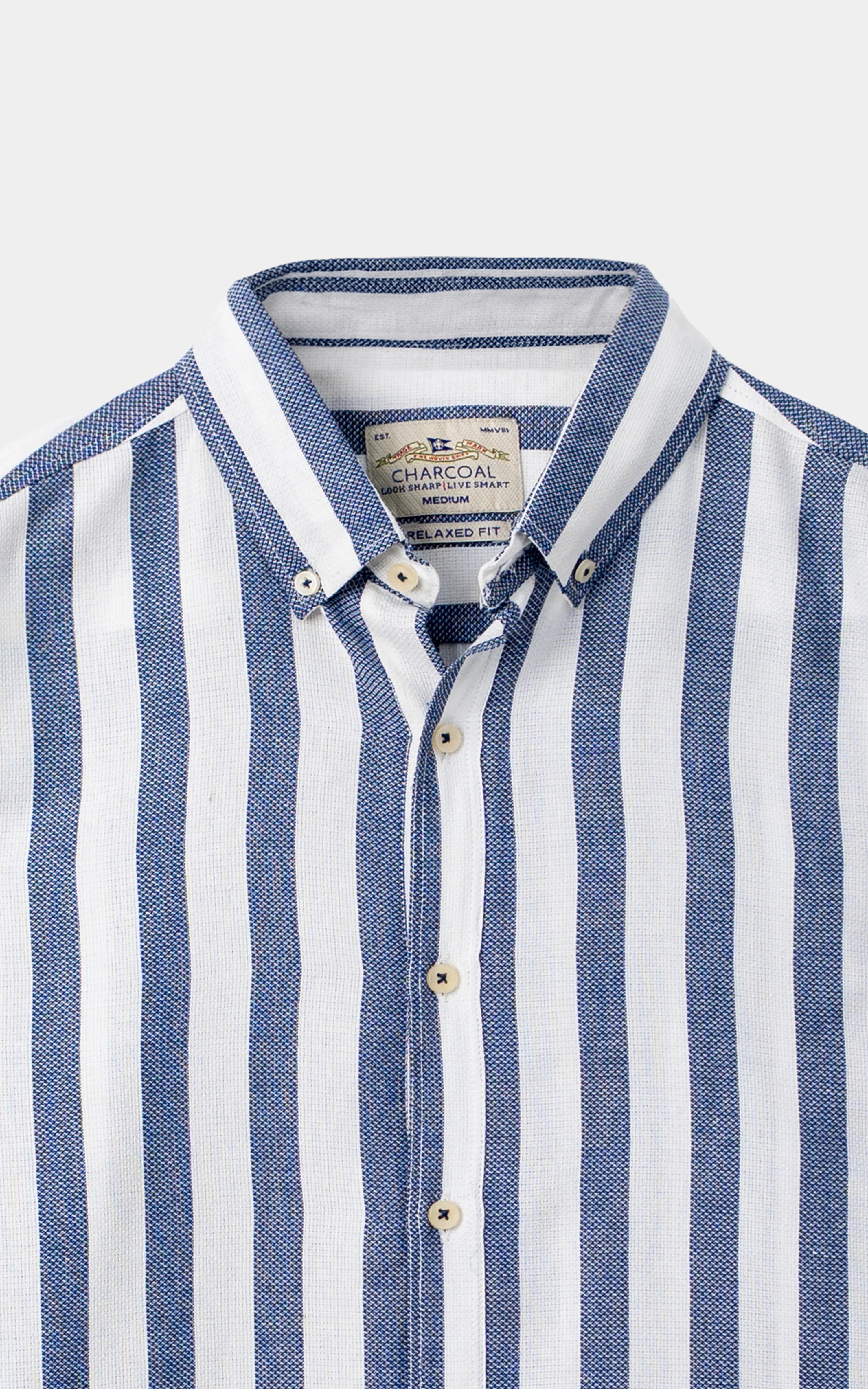 YARN DYED STRIPED CASUAL SHIRT WHITE NAVY STRIPE
