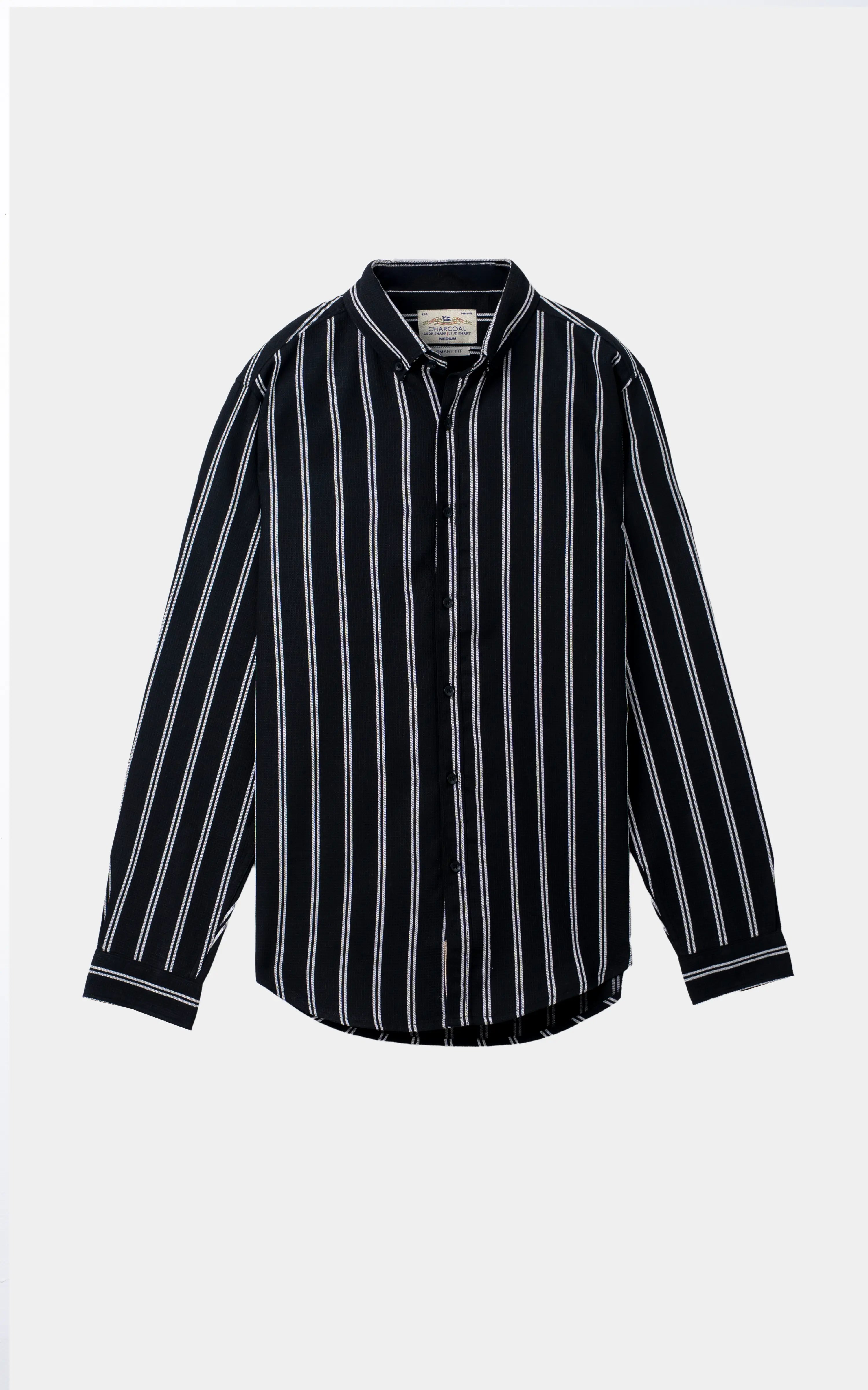 WAFFLE STRIPED CASUAL SHIRT BLACK WHITE STRIPE