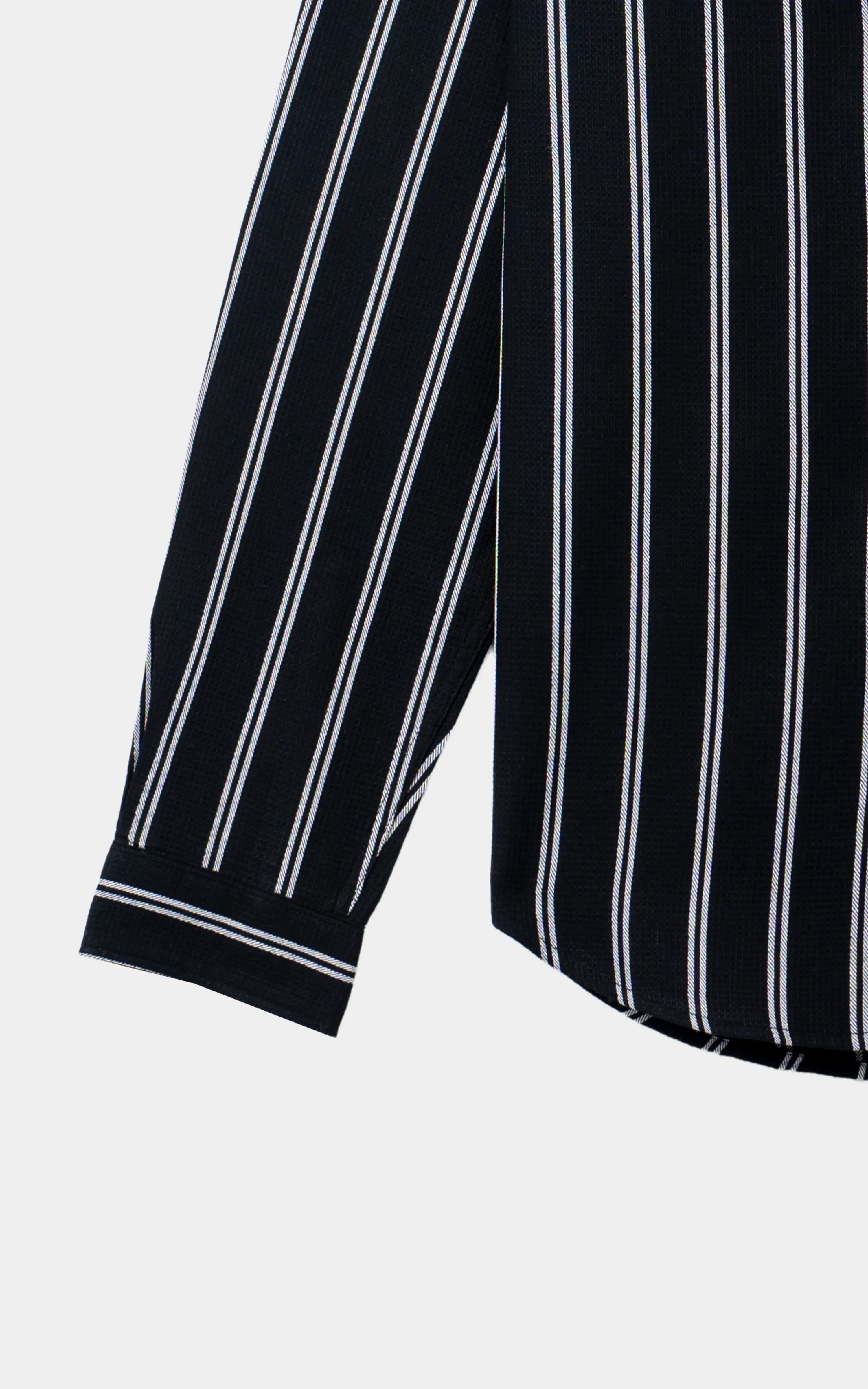 WAFFLE STRIPED CASUAL SHIRT BLACK WHITE STRIPE