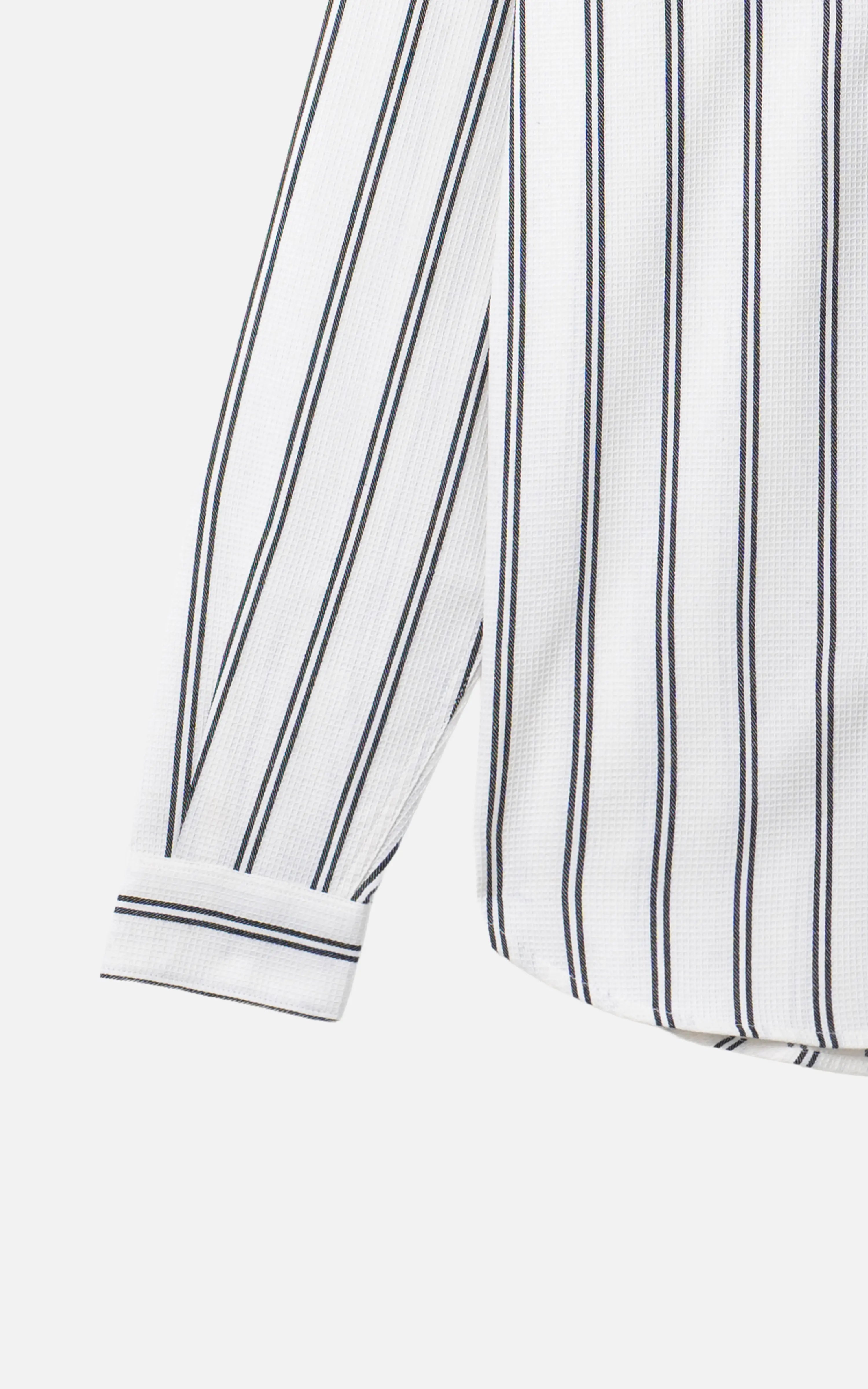 WAFFLE STRIPED CASUAL SHIRT OFF White BLACK STRIPE