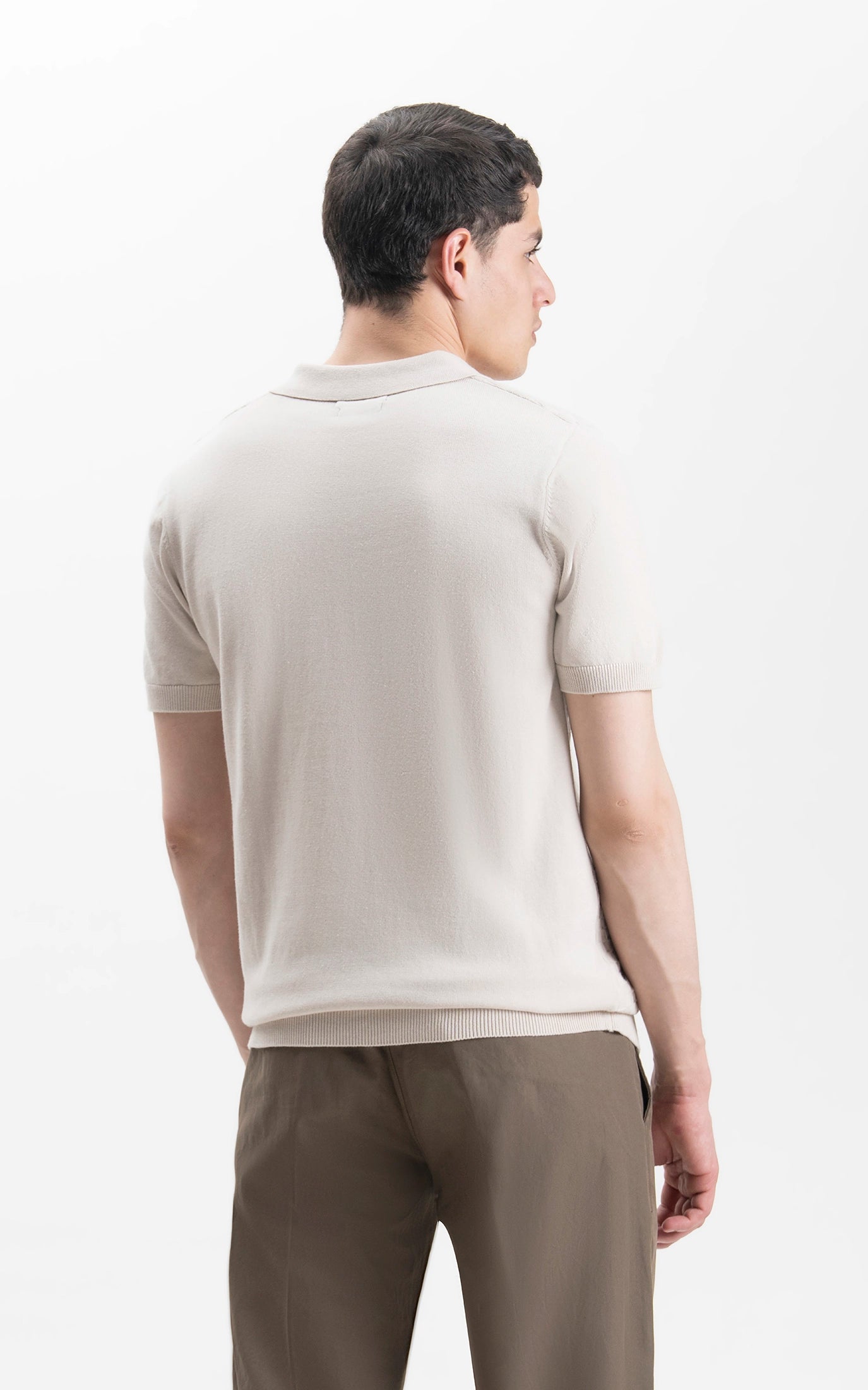 SWEATER KNIT SELF TEXTURED POLO BEIGE