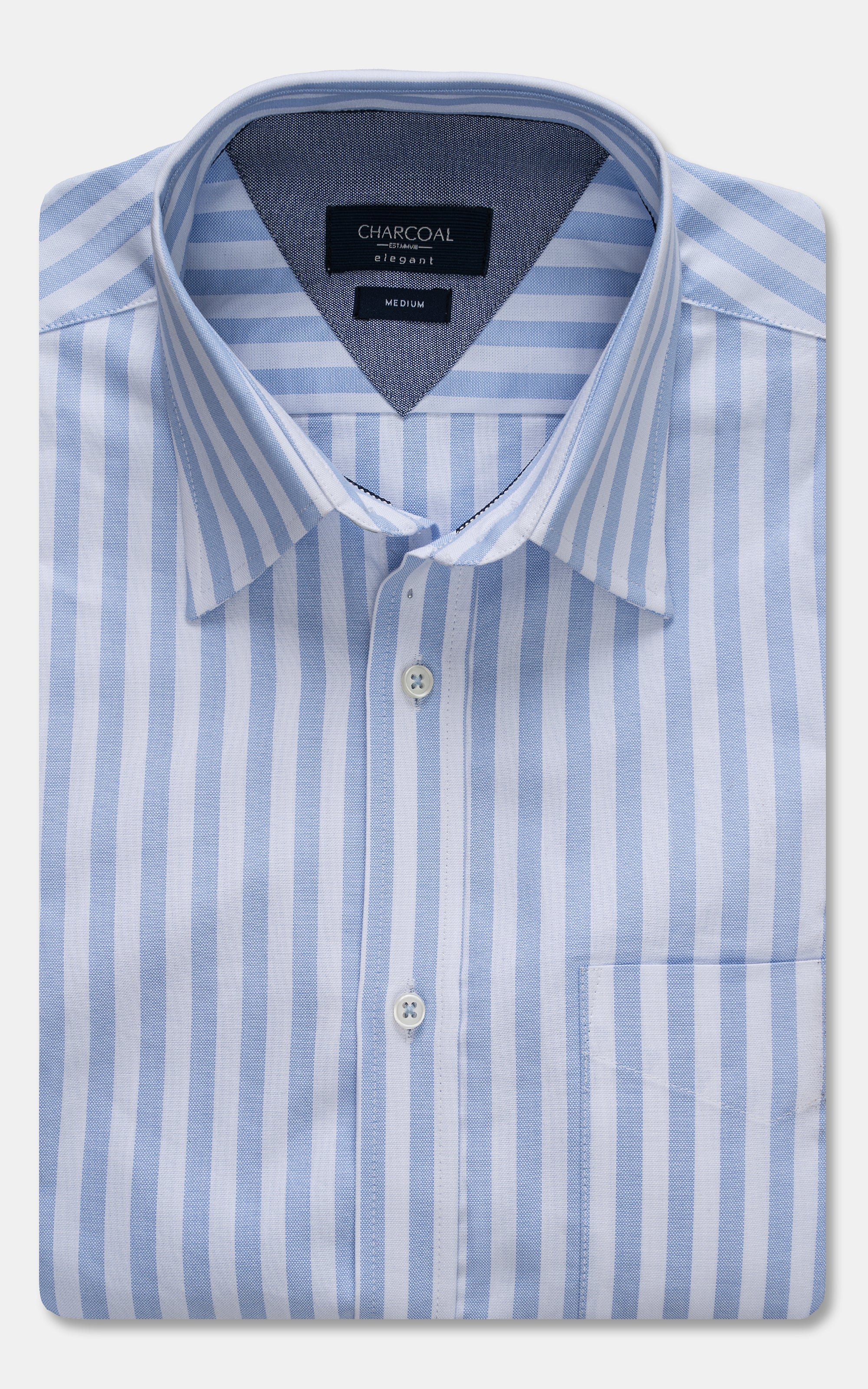 HIDDEN BUTTON DOWN COLLAR BLUE STRIPED