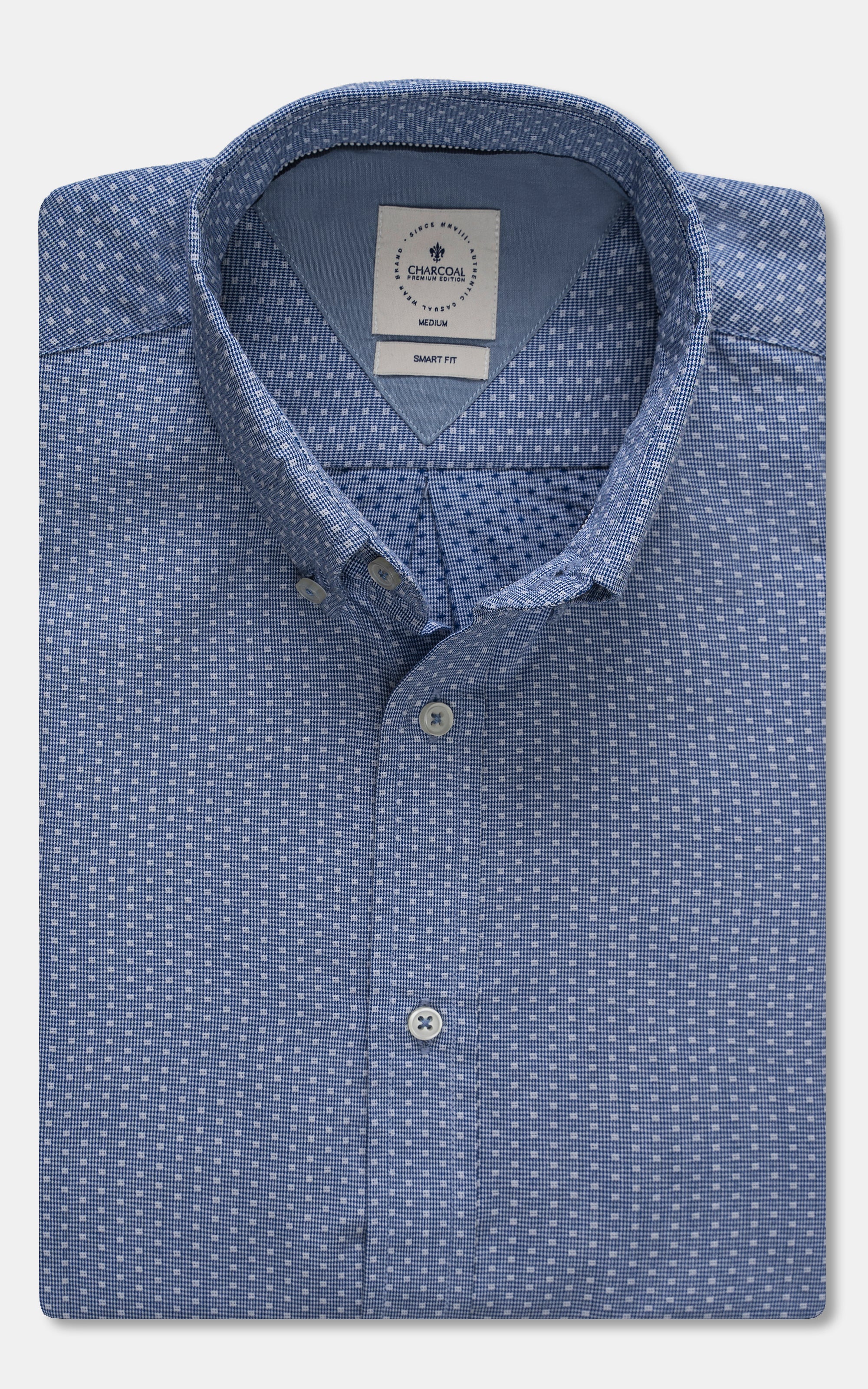 SMART SHIRT BUTTON DOWN COLLAR BLUE TEXTURED
