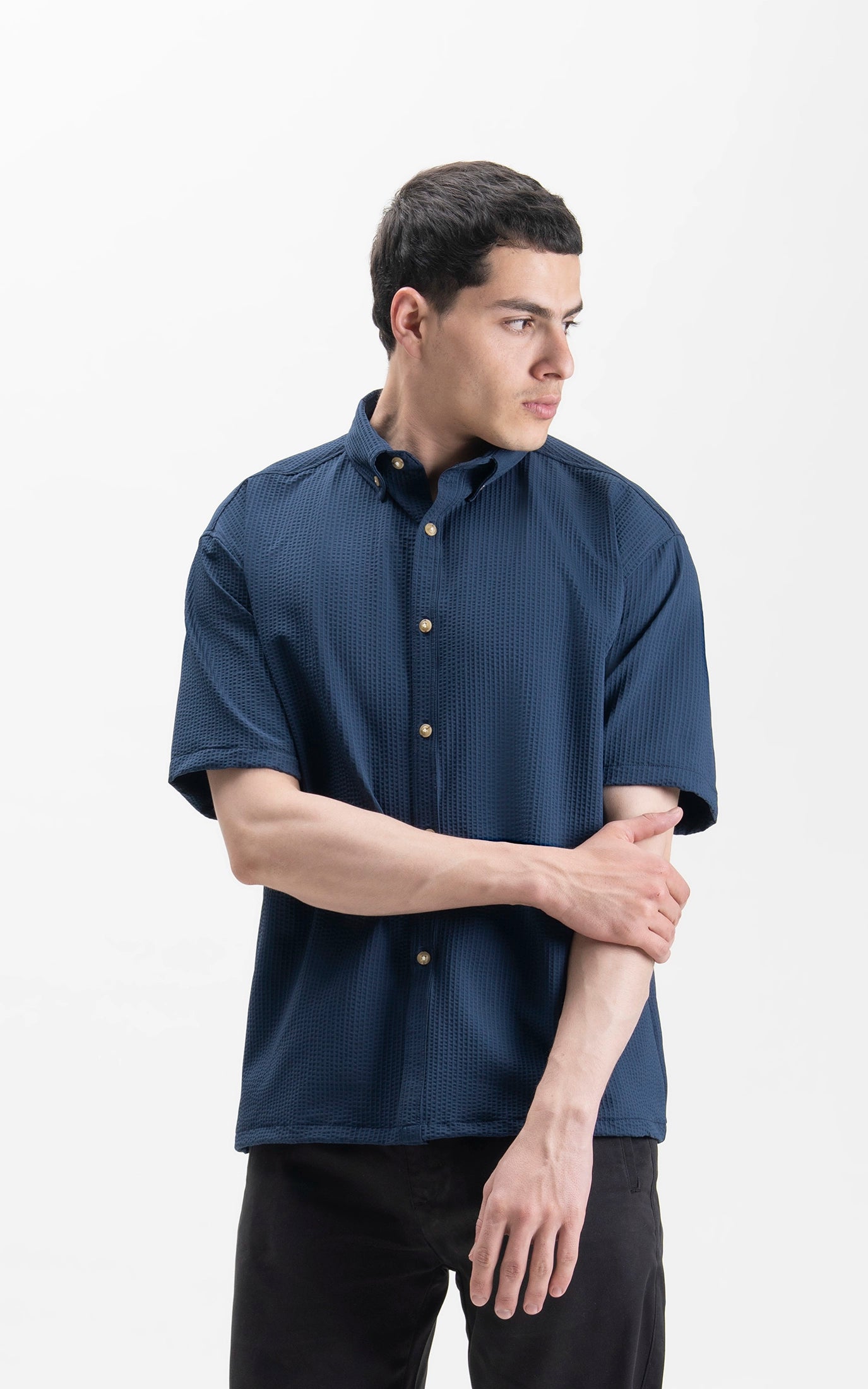 RELAXED FIT BUTTON DOWN CASUAL SHIRT NAVY