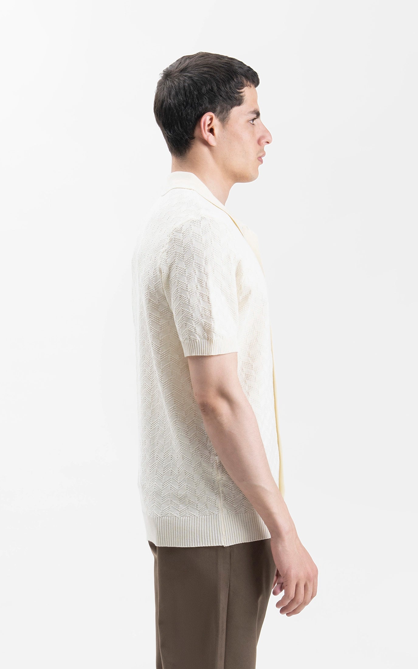 HALF SLEEVES SWEATER KNIT SHIRT OFF WHITE