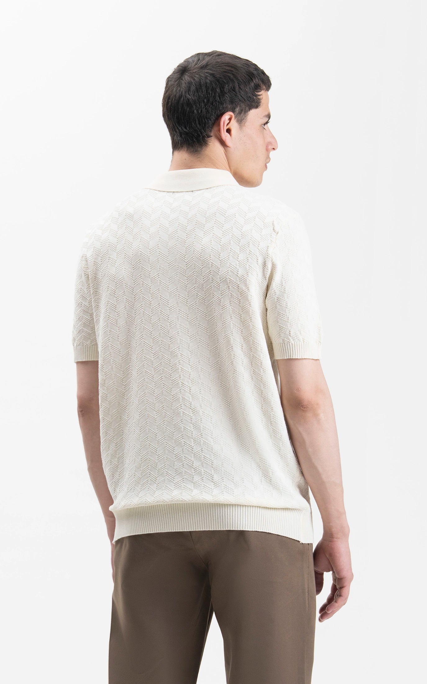 HALF SLEEVES SWEATER KNIT SHIRT OFF WHITE