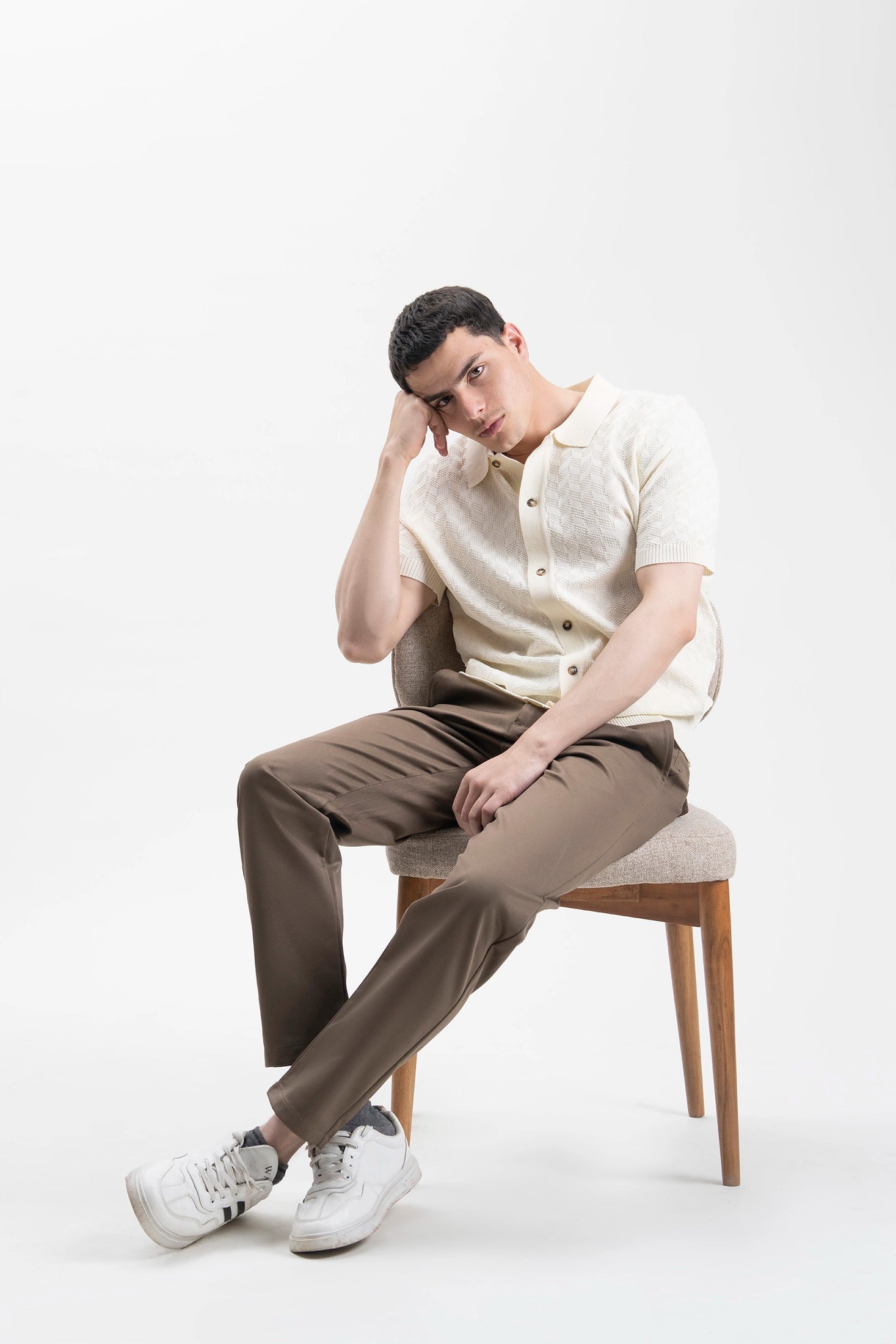 HALF SLEEVES SWEATER KNIT SHIRT OFF WHITE