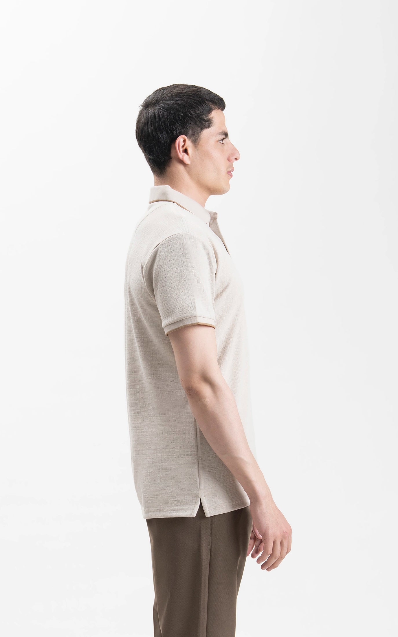 JACQUARD TEXTURED TIPPED POLO SHIRT BEIGE