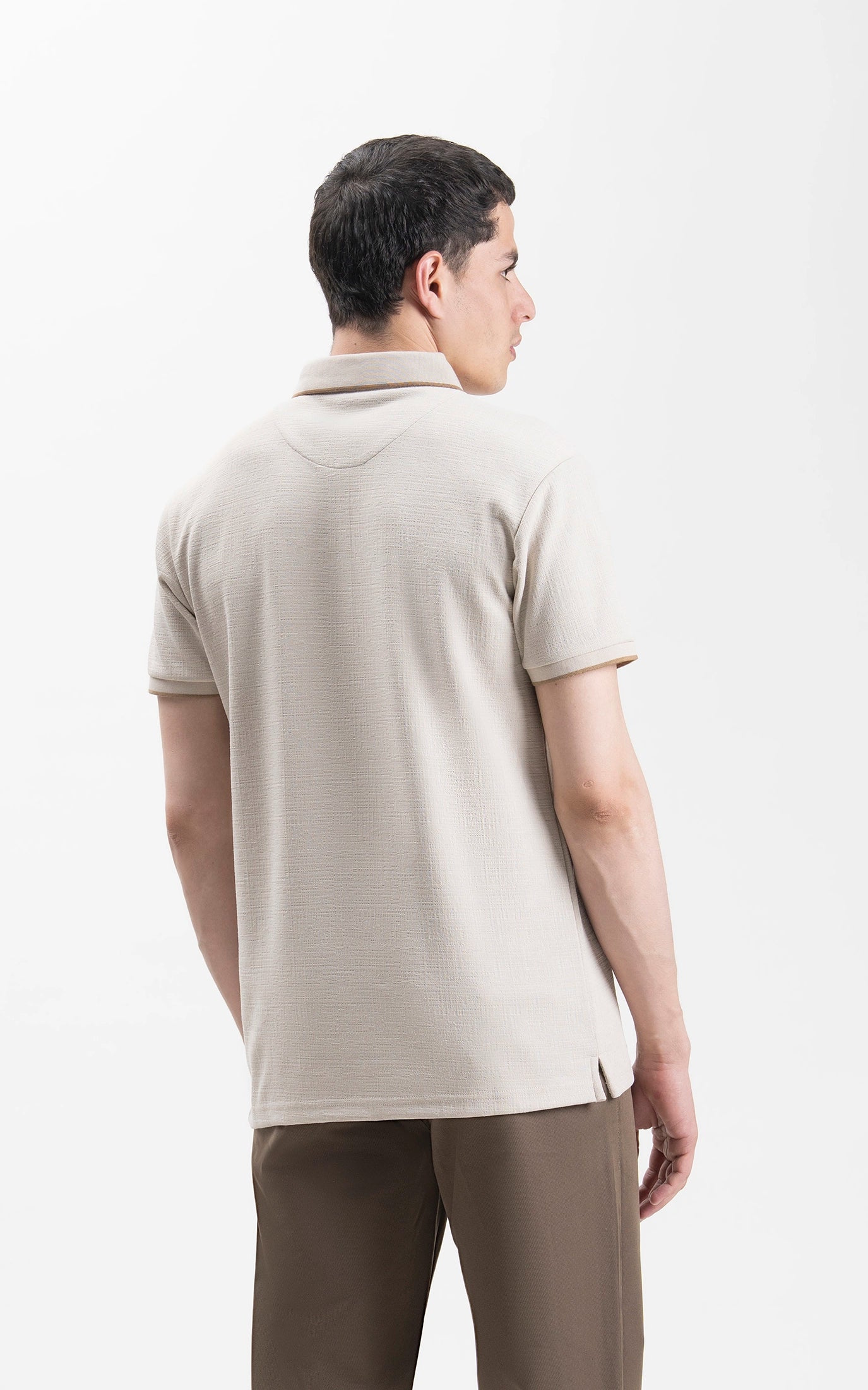 JACQUARD TEXTURED TIPPED POLO SHIRT BEIGE