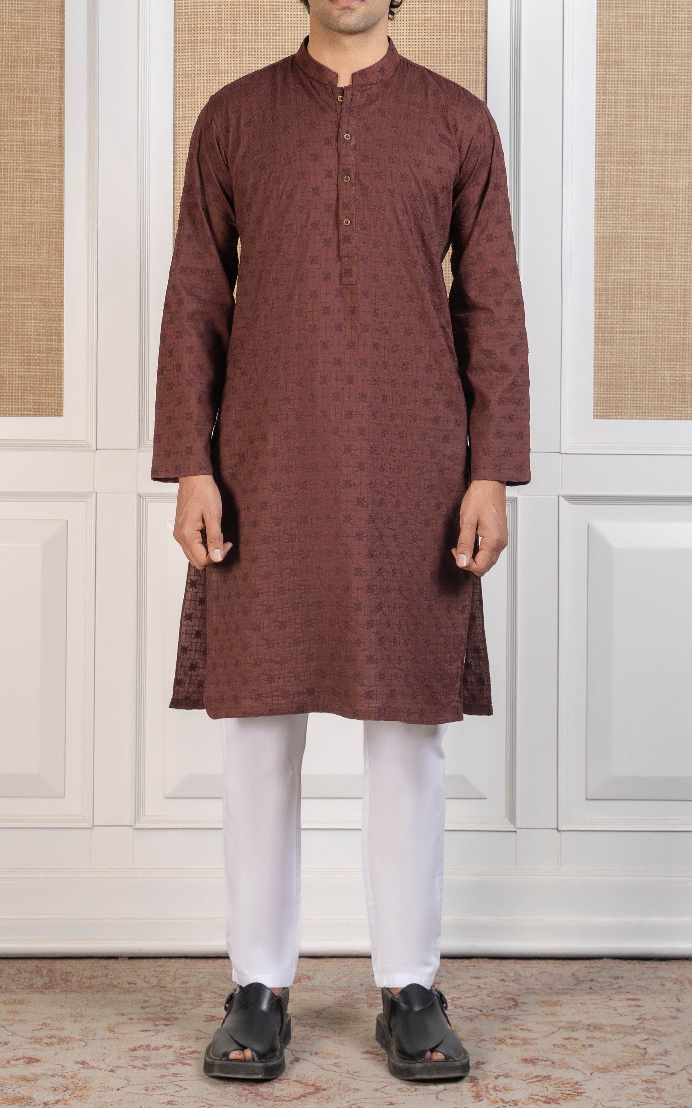 SCHIFFLI EMBROIDERED KURTA - PREMIUM COLLECTION RUST
