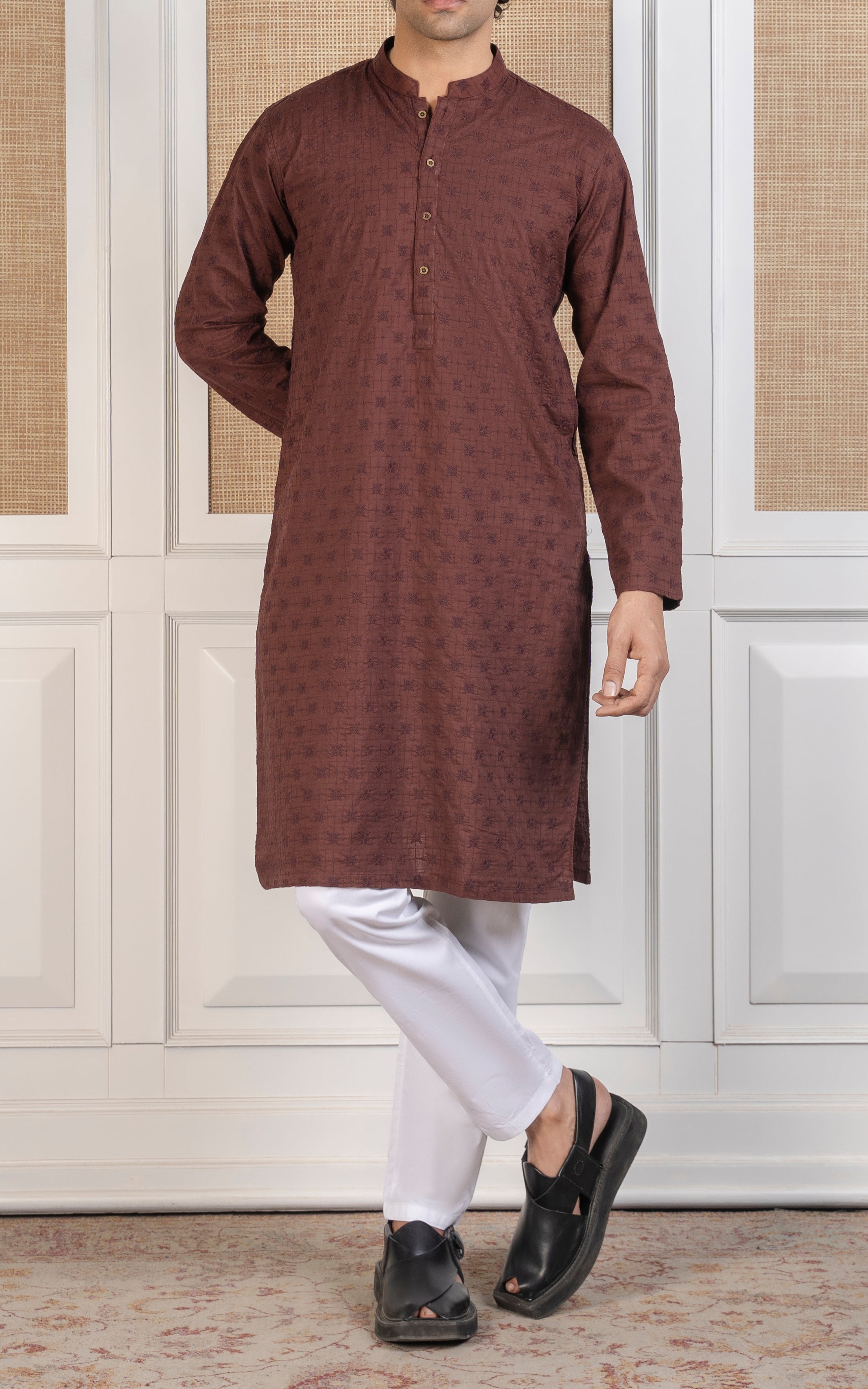 SCHIFFLI EMBROIDERED KURTA - PREMIUM COLLECTION RUST